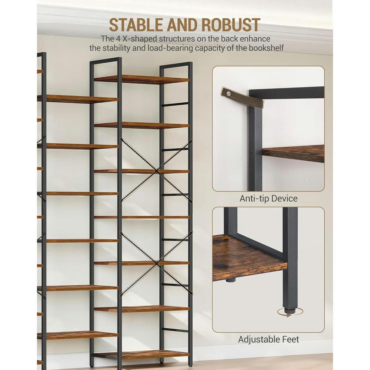 BÜCHERREGAL 7 Etagen Braun-Schwarz 24 x 152 x 217 cm - Braun, Holzwerkstoff (152/217/24cm)