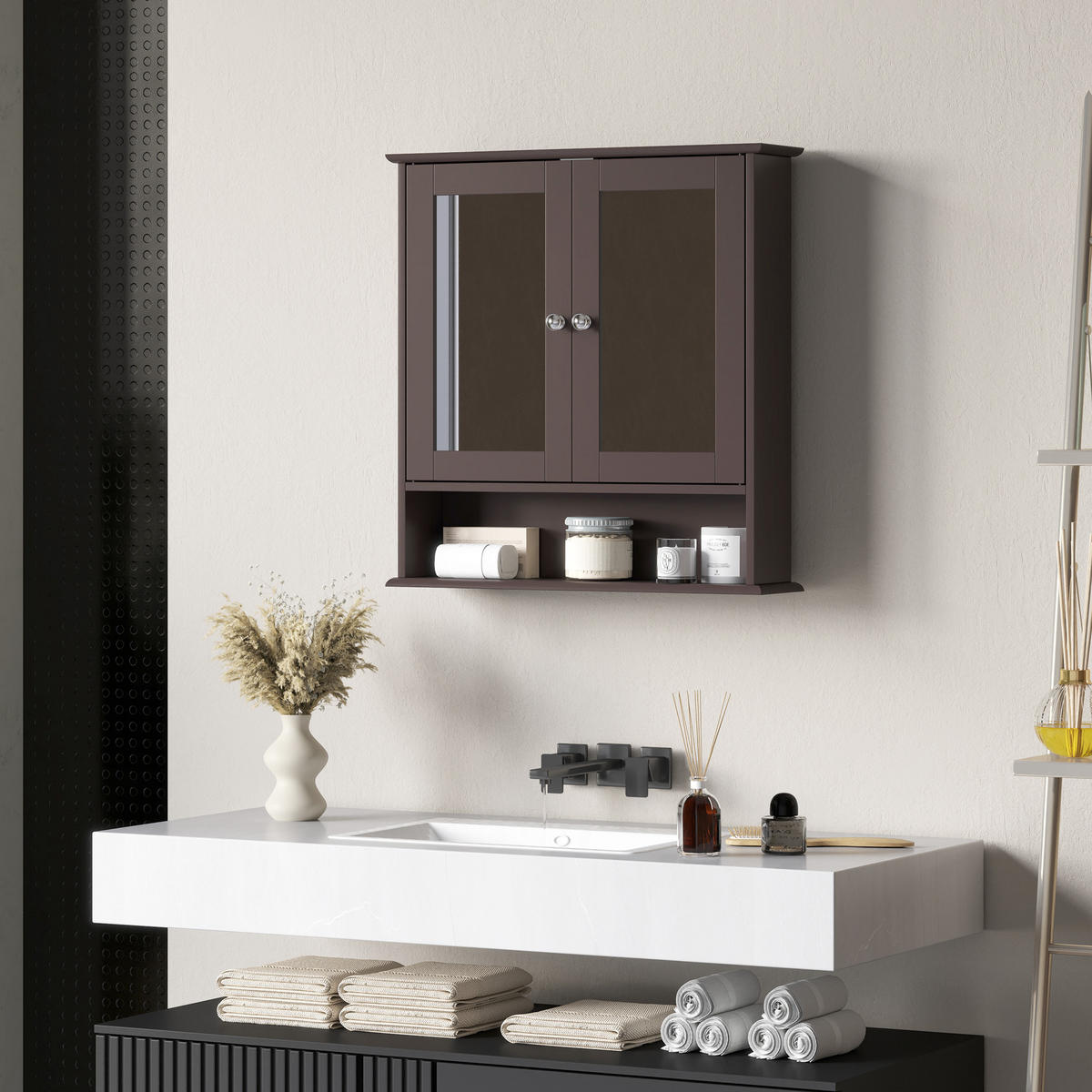 SPIEGELSCHRANK, Wandschrank mit 2 Türen, verstellbarem Einlegeboden, 56 x 13 x 58 cm ,Dunkelbraun - Dunkelbraun, Glas (56/58/13cm) - Vallsero