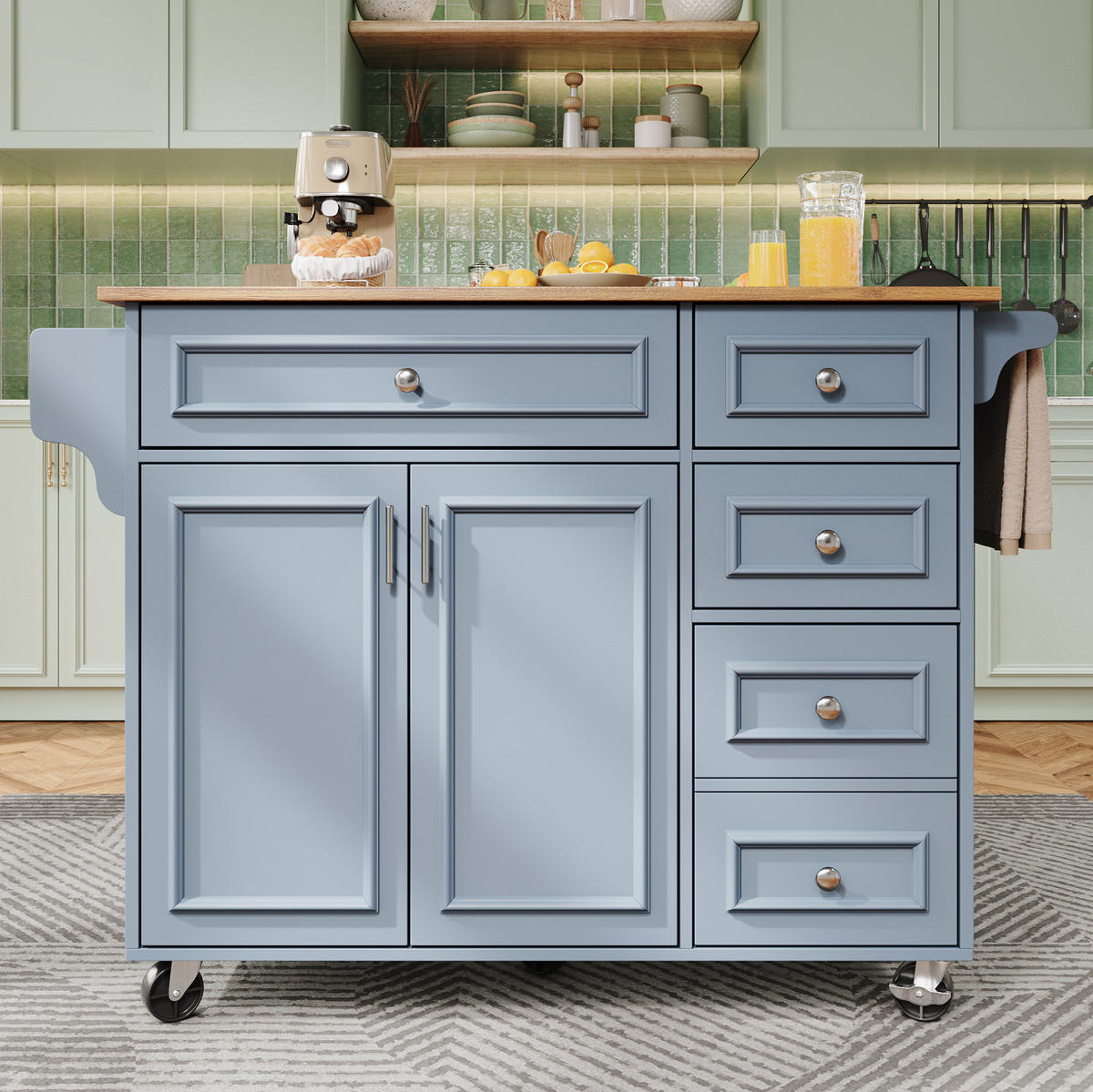 KUHINJSKI otok 110/45-75/92 cm baby blue, MDF, sklopivi i višenamjenski - plava, drvni materijal (110/92/75cm) - BEAOK