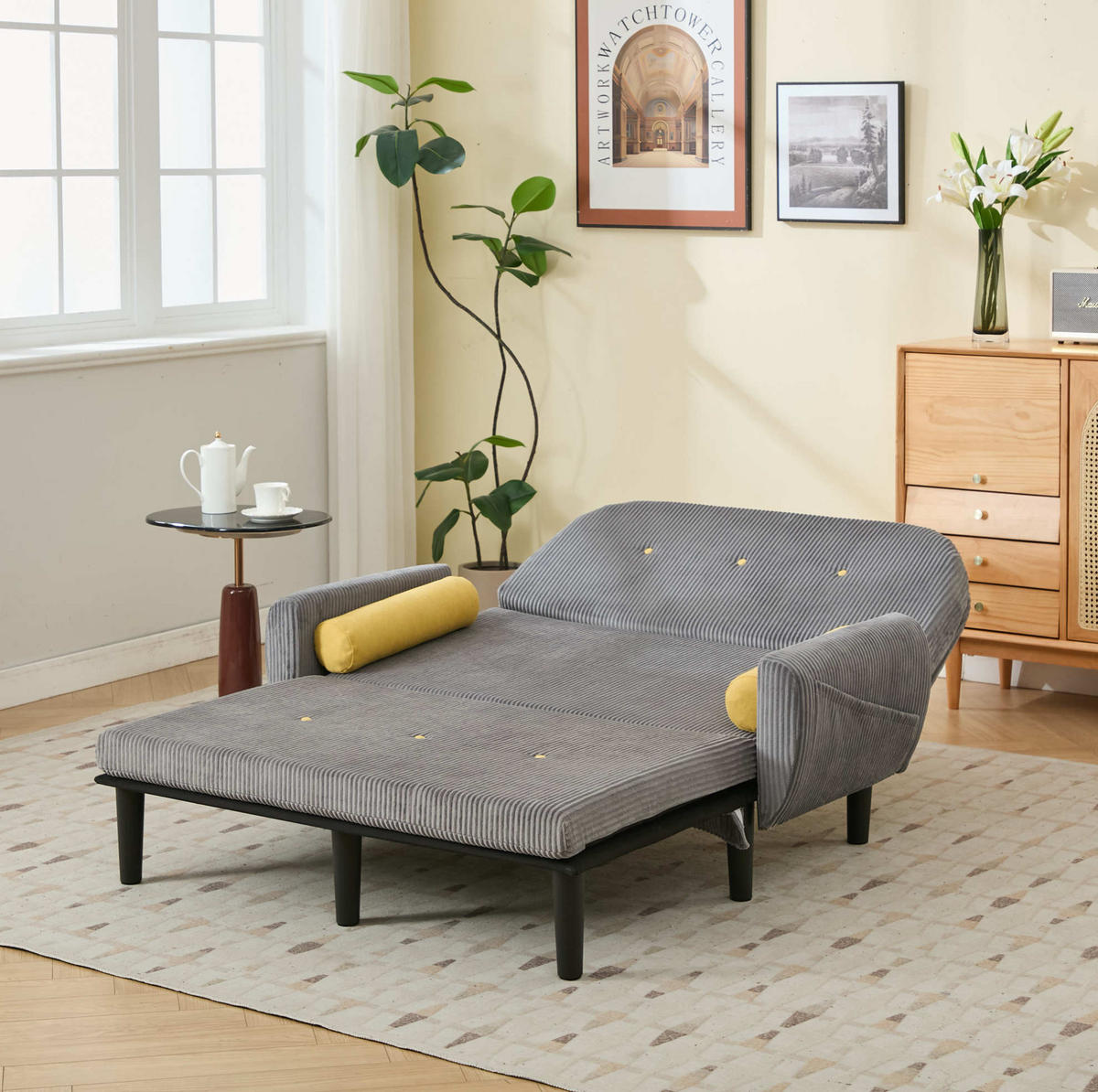 SOFA verstellbar Grau mit Stauraum und 2 Kissen - Grau, Kunststoff (77/85/133.5cm) - Meubliv