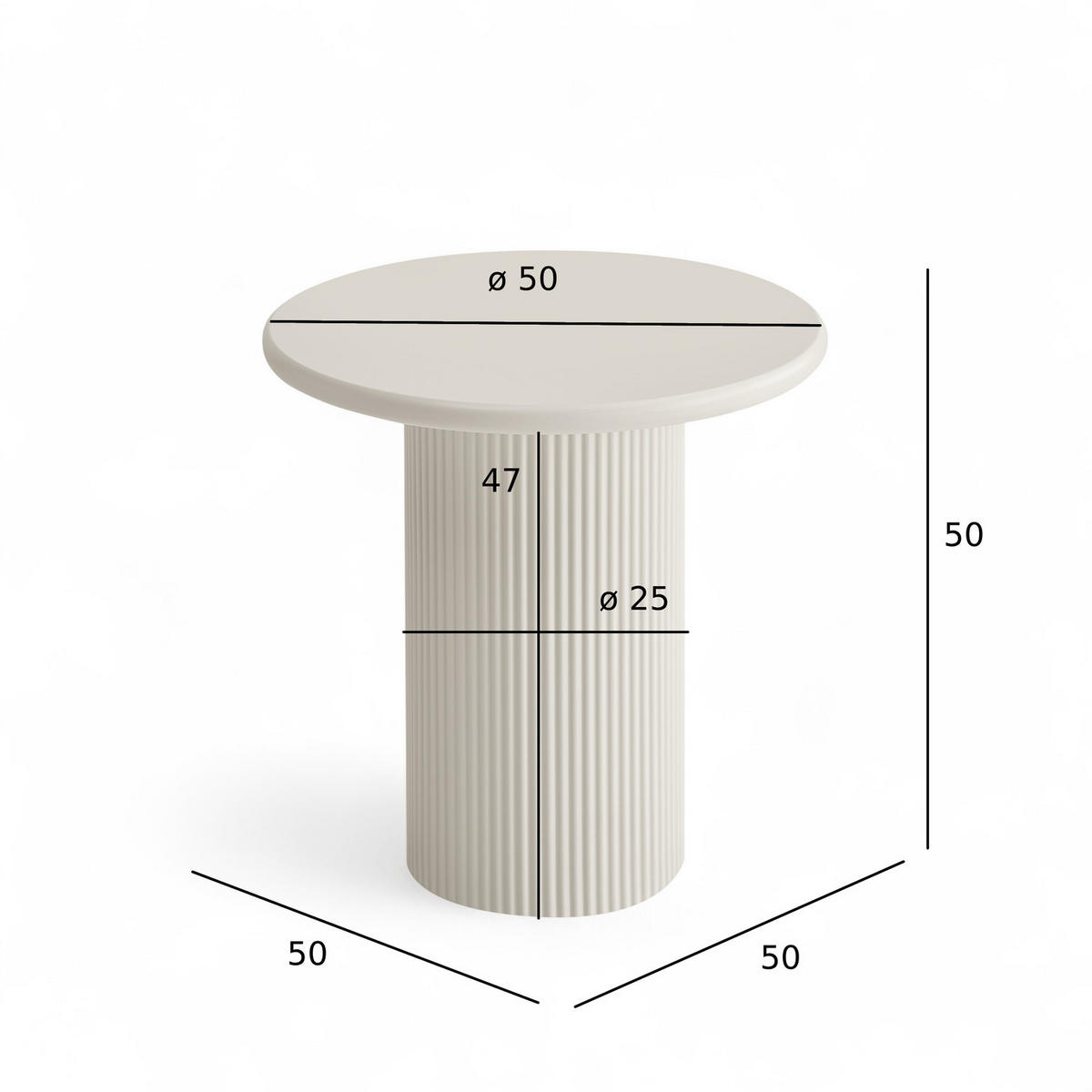 COUCHTISCH rund Cremeweiß 50/50/50 cm - Weiß, Holzwerkstoff (50/50/50cm) - Furnhouse