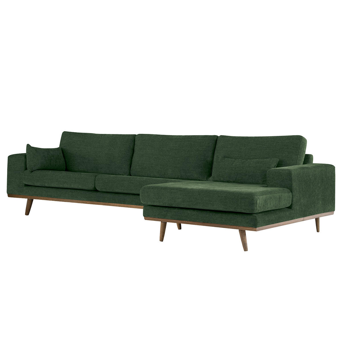 ECKSOFA mit Longchair - Dunkelgrün/Eichefarben, Eichenholz/Textil (281/153cm) - home24