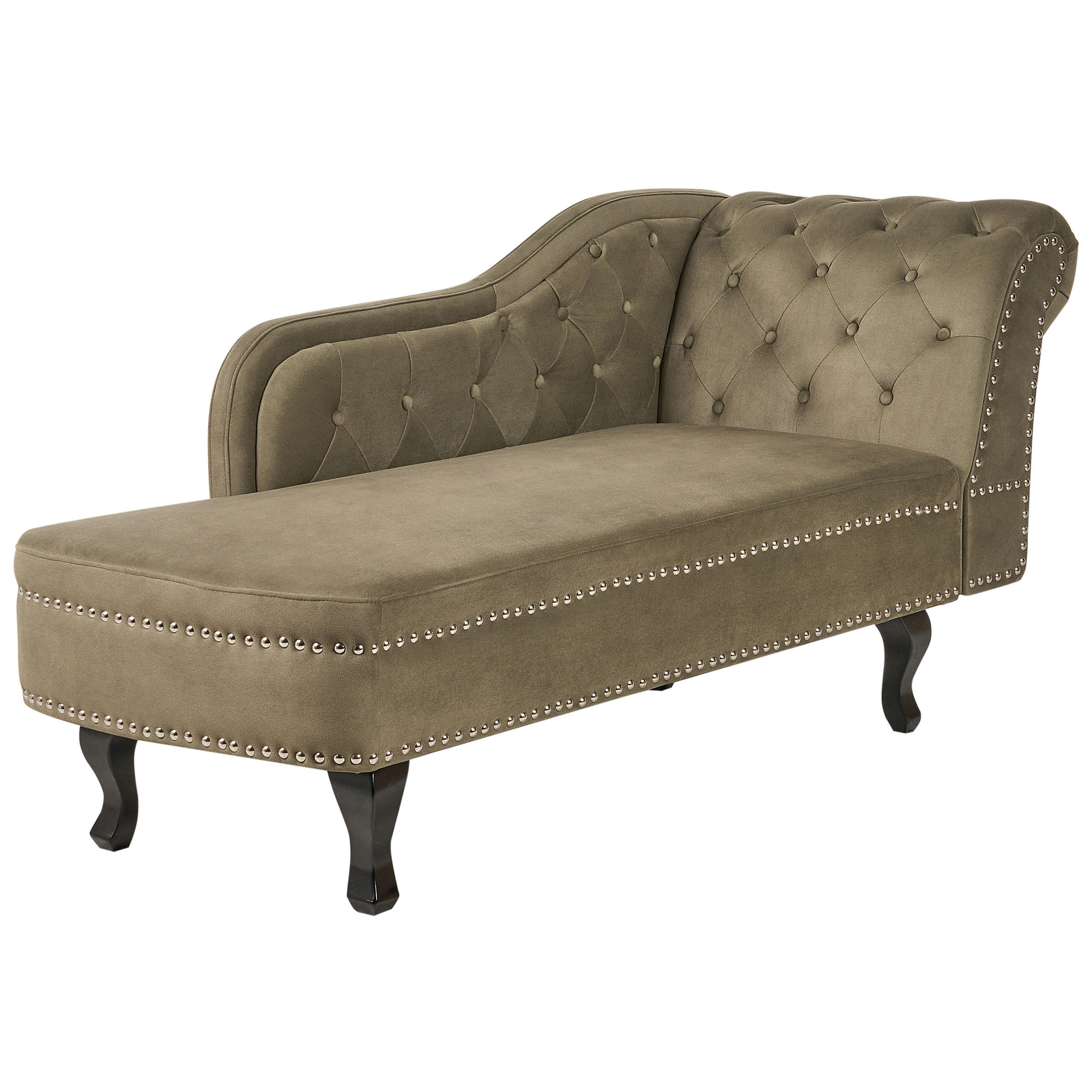CHAISELONGUE Samtstoff olivgrün rechtsseitig Nimes - Schwarz/Grün, Textil (169/79/65cm) - Beliani