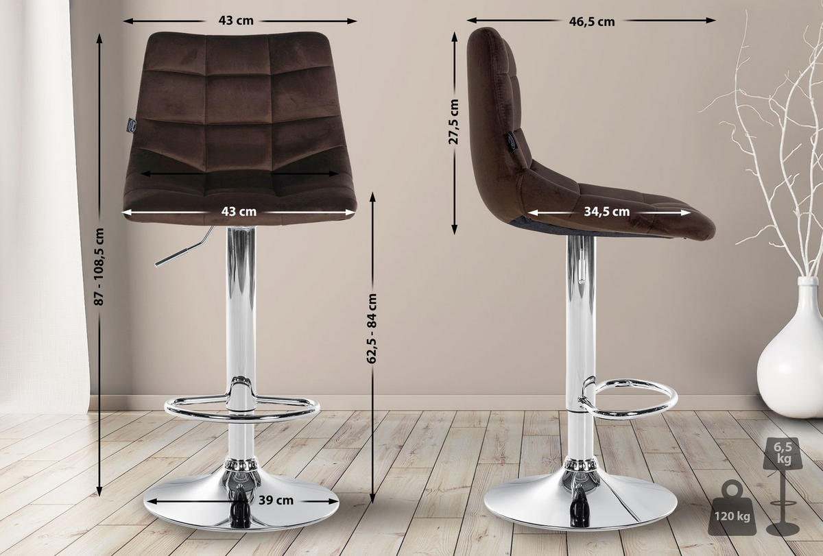 BARHOCKER James Samt chrom braun - Chromfarben/Braun, Textil/Metall (43/108.5/46.5cm) - TPFLiving