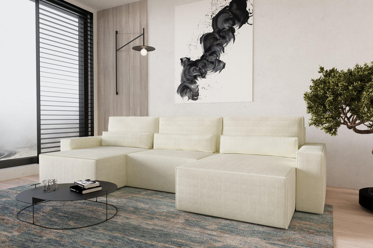WOHNLANDSCHAFT DENVER U mini - Weiß - Weiß, Holzwerkstoff (350/92/162cm) - Möblo