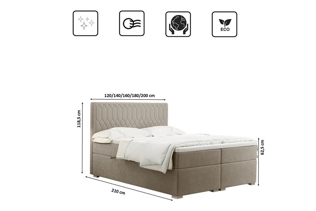 BOXBETT Mit Bettkasten Matratze Topper RIMINI Stoff Riviera Beige 120x200 cm H2-Pocket - Beige, Holz/Textil (120/200cm) - Kaiser Möbel