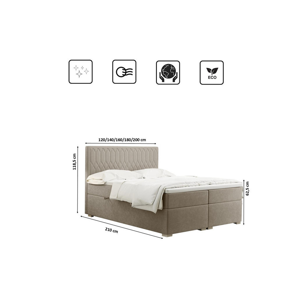 Thumbnail - Kaiser Möbel Boxbett, Beige, Textil, H2, 7-Zonen, Höhe ca. 20 cm, einzeln stellbar,Rechteckig, 160x200 cm, Schlafzimmer,...