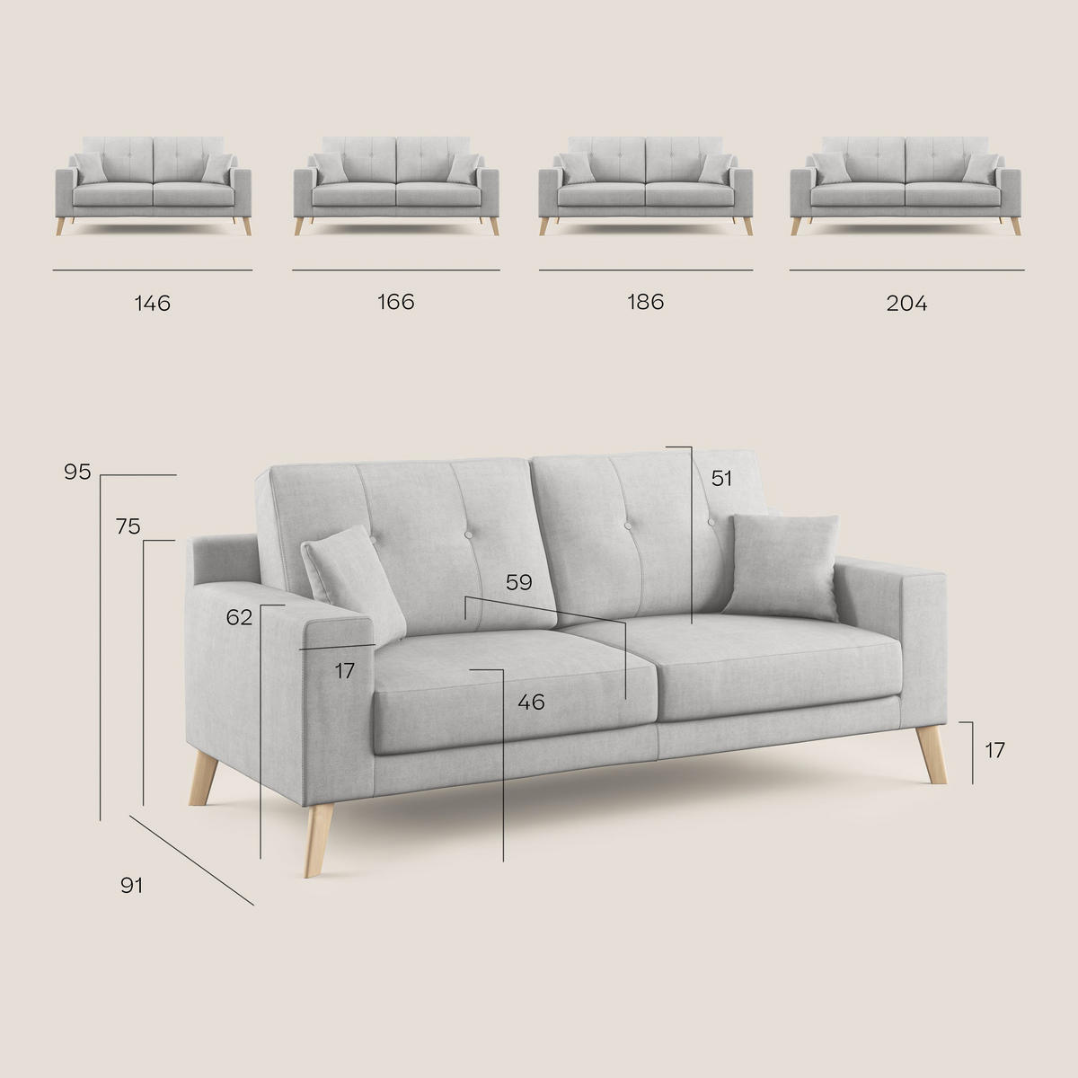 LINEARSOFA Danish - Gelb, Textil (146/95/91cm) - Divani.store