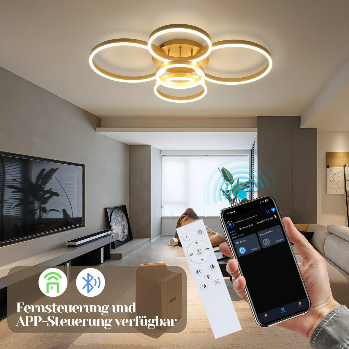 LED-DECKENLEUCHTE Lidbeck 75/94/15.5cm - Goldfarben, Metall (94/75/15.5cm) - Nettlife