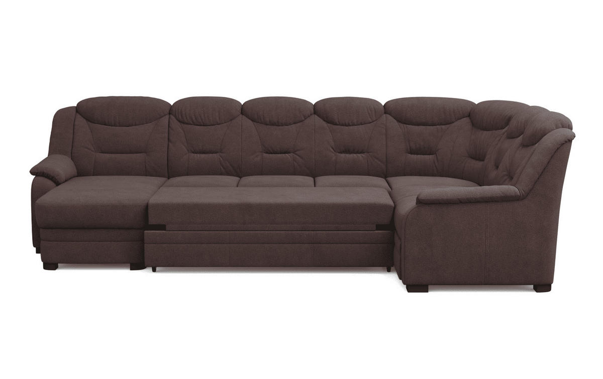 WOHNLANDSCHAFT mit Schlaffunktion und Bettkasten – weiches Chenille-Gewebe - Dunkelbraun/Schwarz, Holz/Kunststoff (211/99/330cm) - Cotta