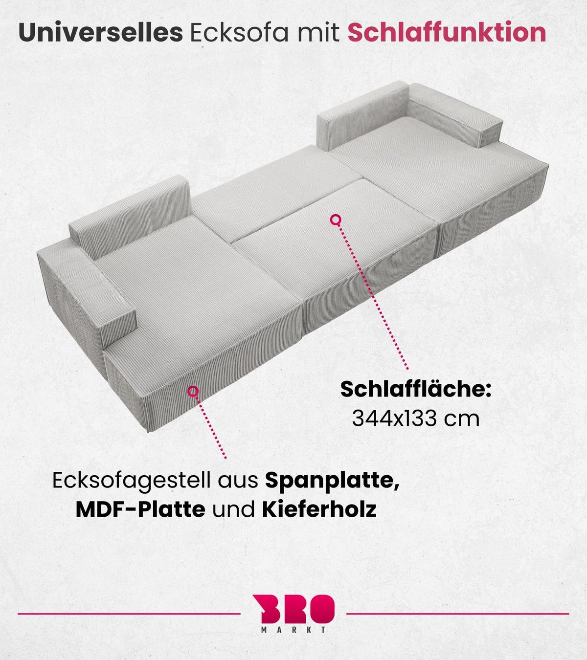 WOHNLANDCHAFT Pablo U mit Schlaffunktion Himmelblau Cord - Blau, Textil (398/85/148cm) - Bromarkt