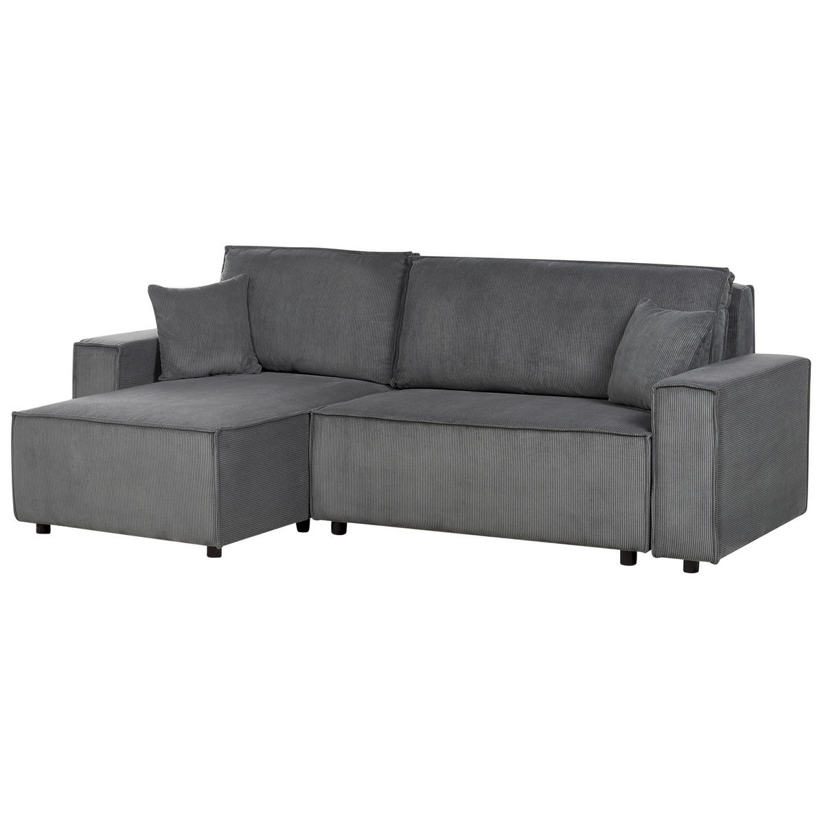 2-SITZER-ECKSOFA Cord graphitgrau linksseitig mit Schlaffunktion Abacka - Schwarz/Grau, Textil (247/147cm) - Beliani