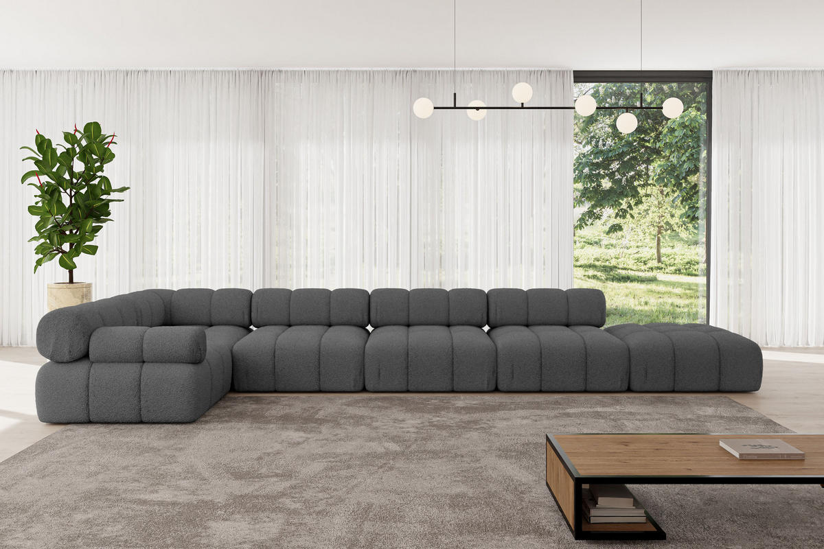 ECKSOFA modulares Sofa Felto-L3 - 475x190x70 cm Grau Bouclé - Grau, Holzwerkstoff/Textil (475/190cm) - ALTDECOR