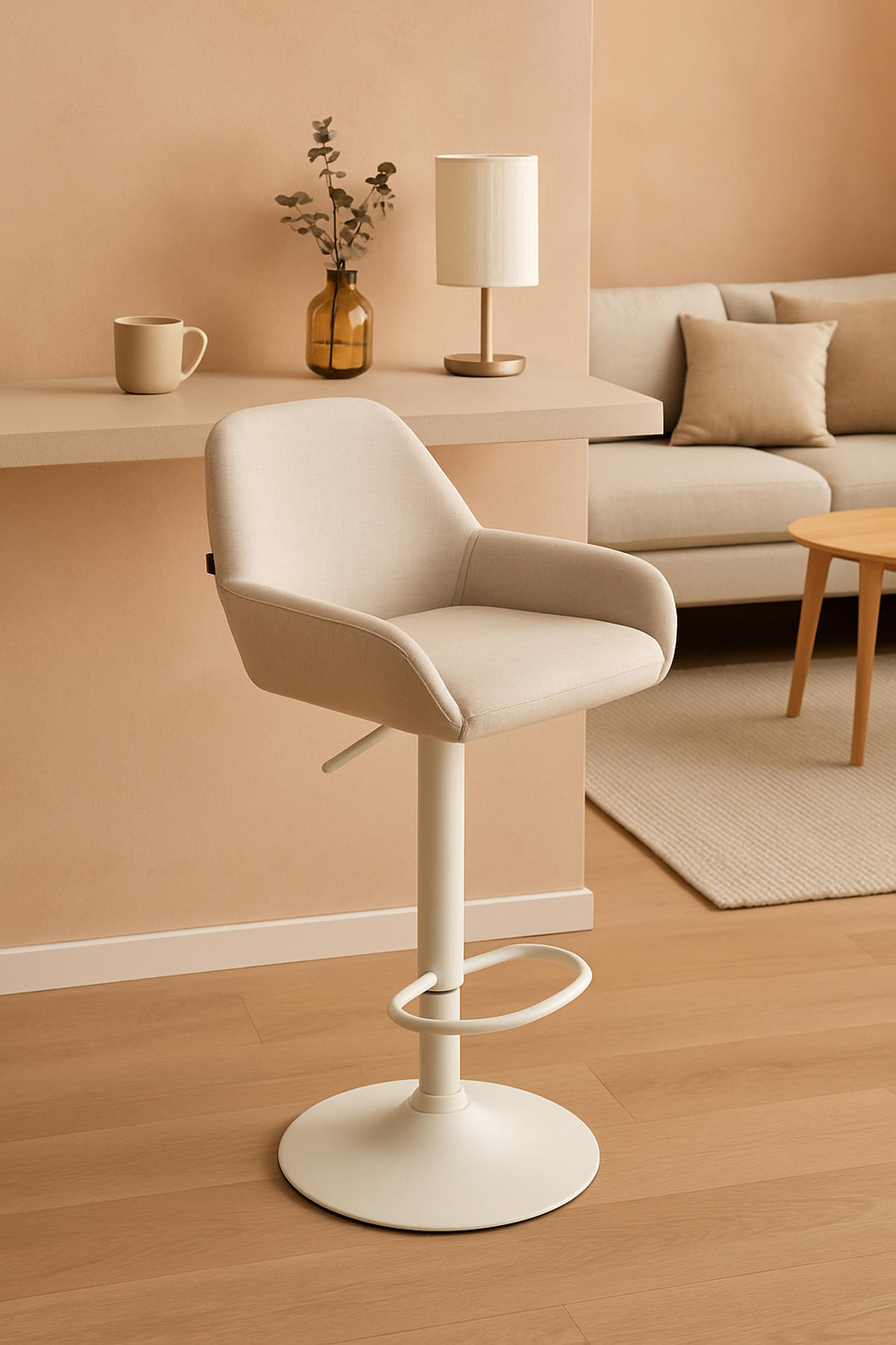 BARHOCKER 2er Set Prag Stoff weiß creme - Chromfarben/Creme, Textil/Metall (51/109/52cm) - TPFLiving