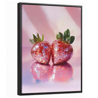LEINWAND Bilder mit Rahmen - Disco - Obst - Glitzer - Erdbeere - 30x40 - Pink, Textil (30/40cm) - MuchoWow