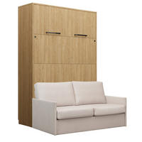 SCHRANKBETT Wandbett GN 140x200 eiche geölt mit LED & Sofa - Beige - Eichefarben/Beige, Holz/Holzwerkstoff (140/200cm) - QMM TraumMöbel