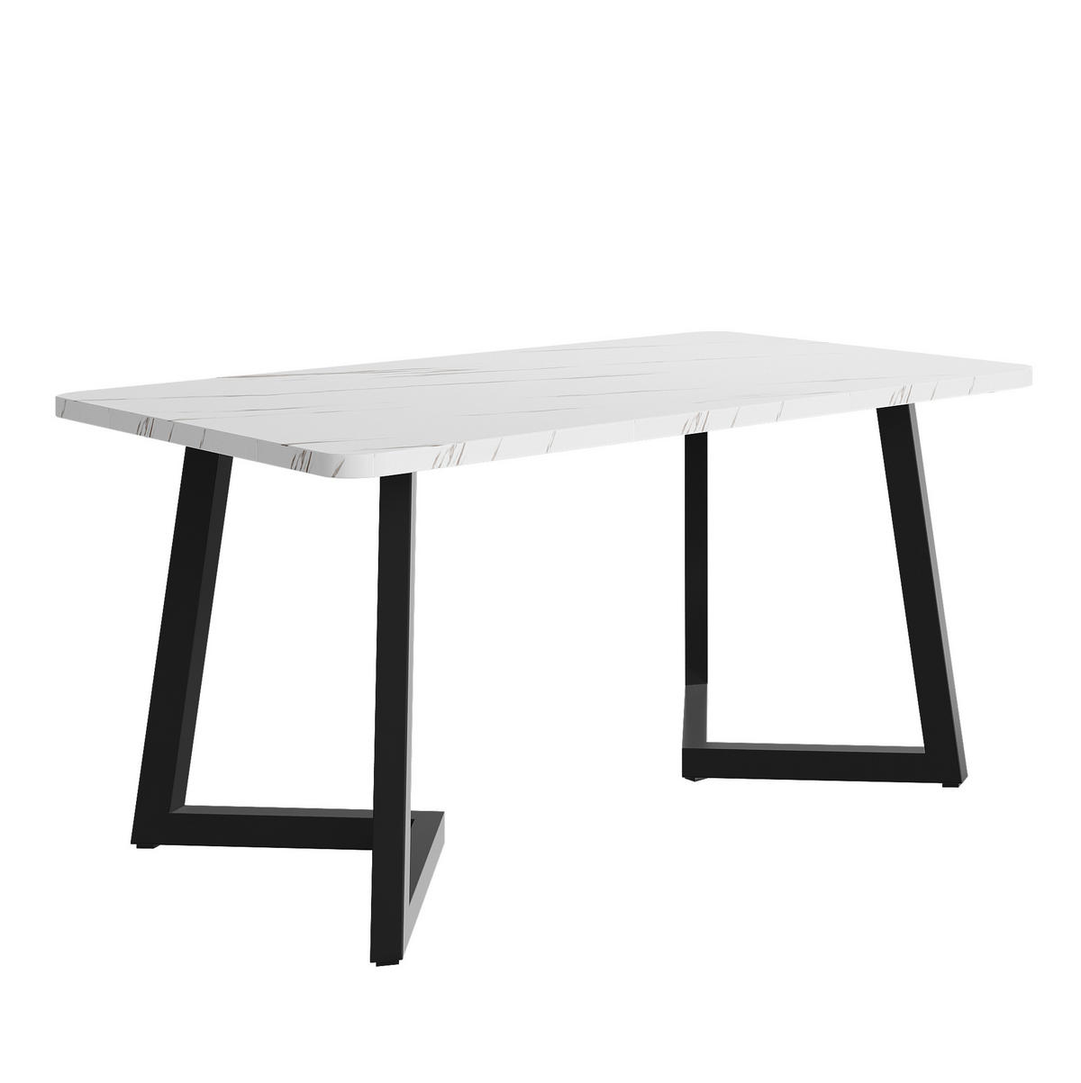 ESSTISCH 117x68x75 cm in Weiß und Schwarz aus MDF mit Marmoroptik auf schwarzen Eisenbeinen - Schwarz, Holzwerkstoff (117/68/75cm) - Modfu