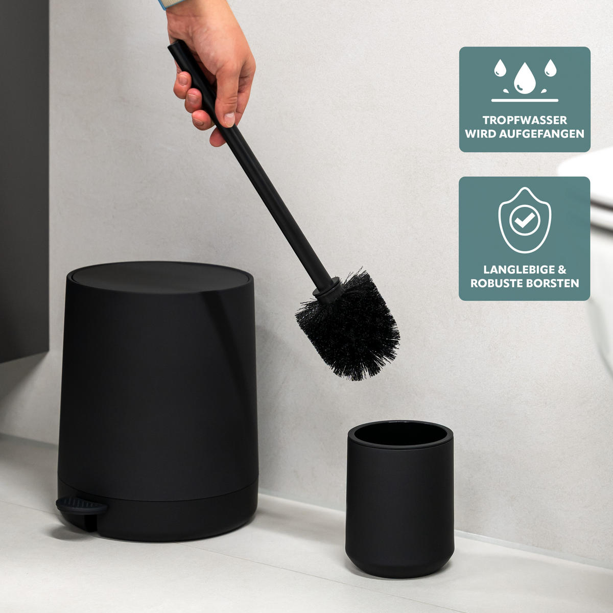 WC-GARNITUR TESERO, Kunststoff, schwarz - Schwarz, Kunststoff (10.5/39.5/10.5cm) - eluno