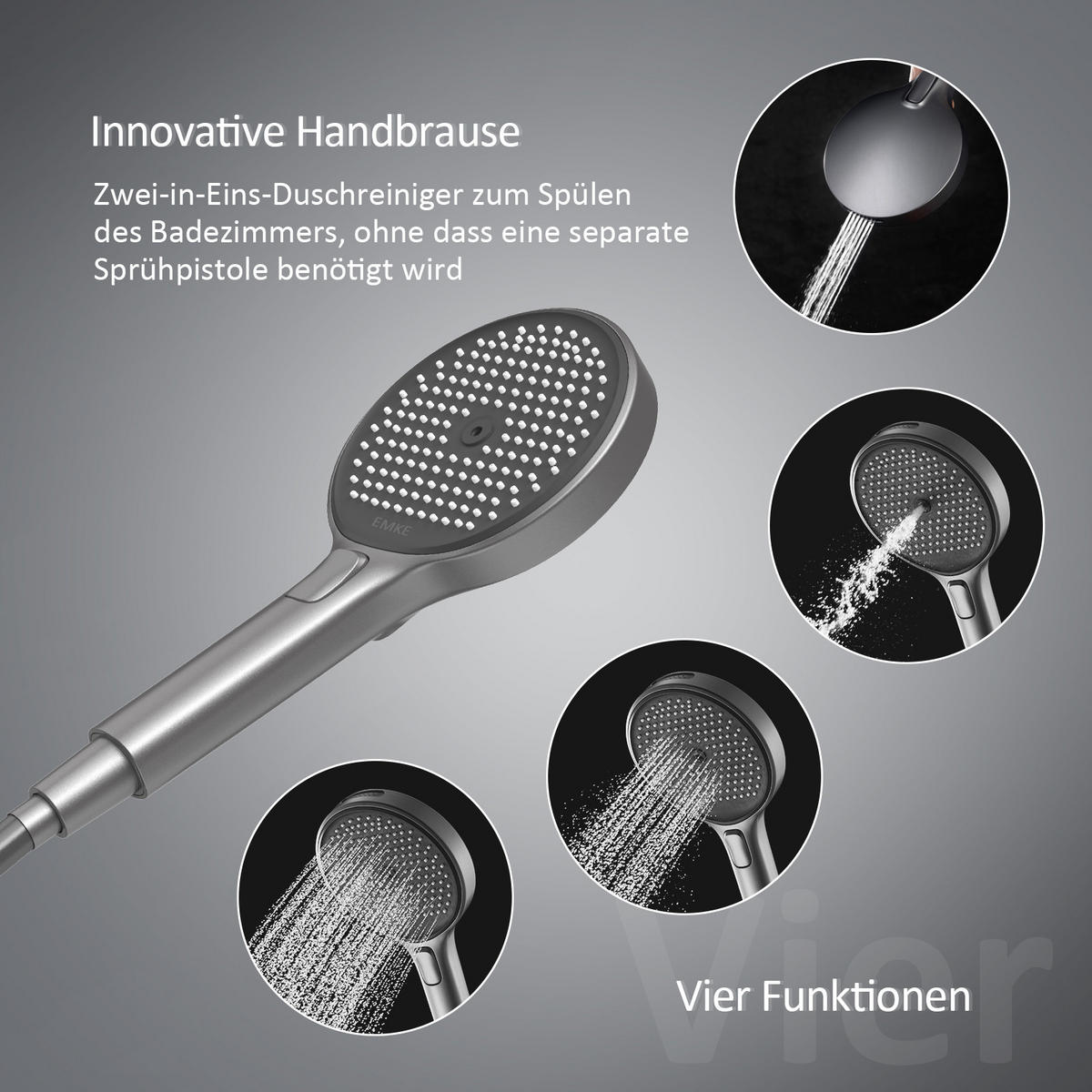 ÜBERKOPFBRAUSESET mit Brausethermostat Temperaturanzeige Anthrazit - Anthrazit, Metall (43.7/112.2/62.5cm) - EMKE