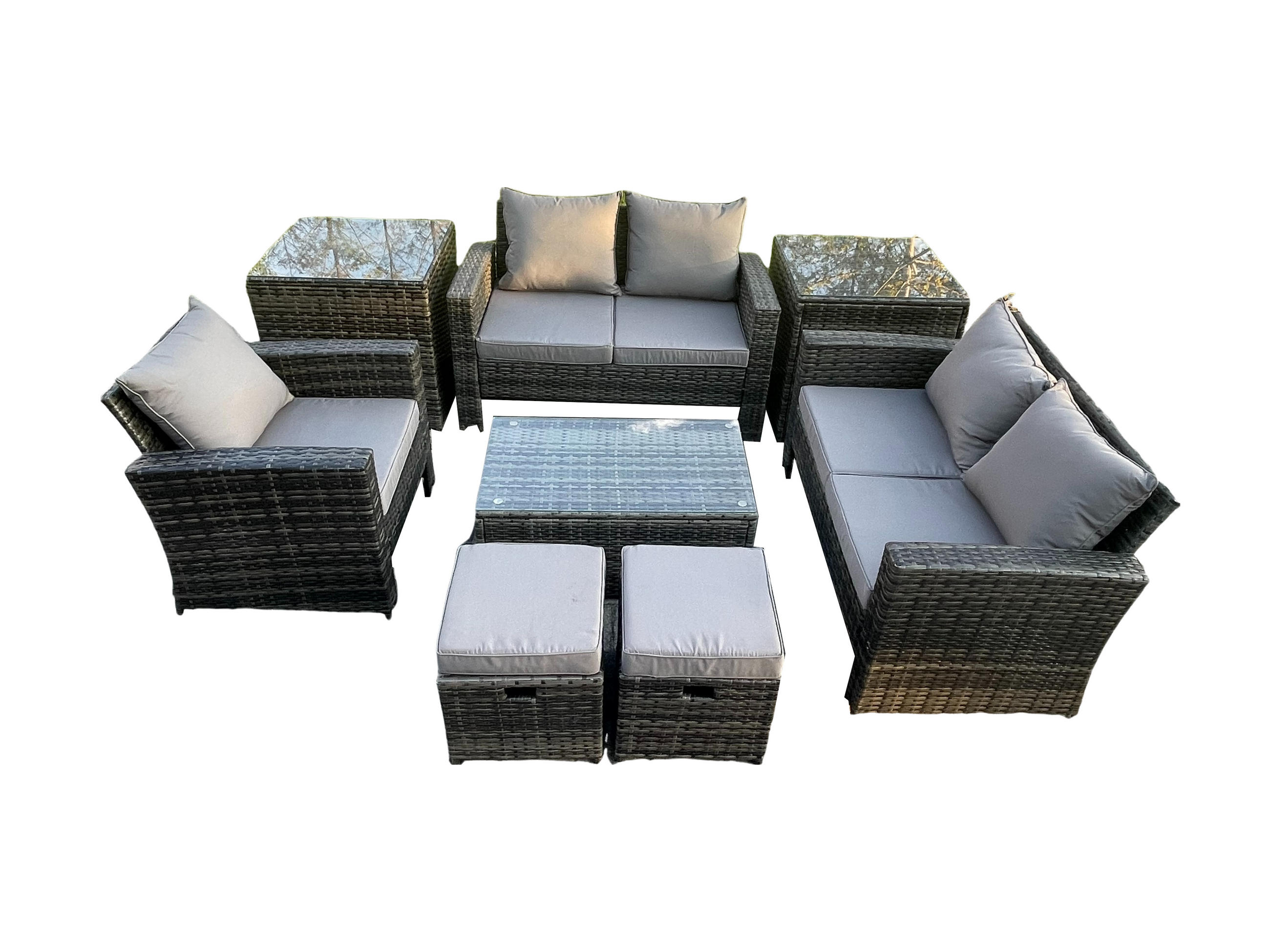 GARTENSOFA SET mit Couchtisch Polyrattan Dunkelgrau 7-Sitzer - Dunkelgrau, Metall - Fimous