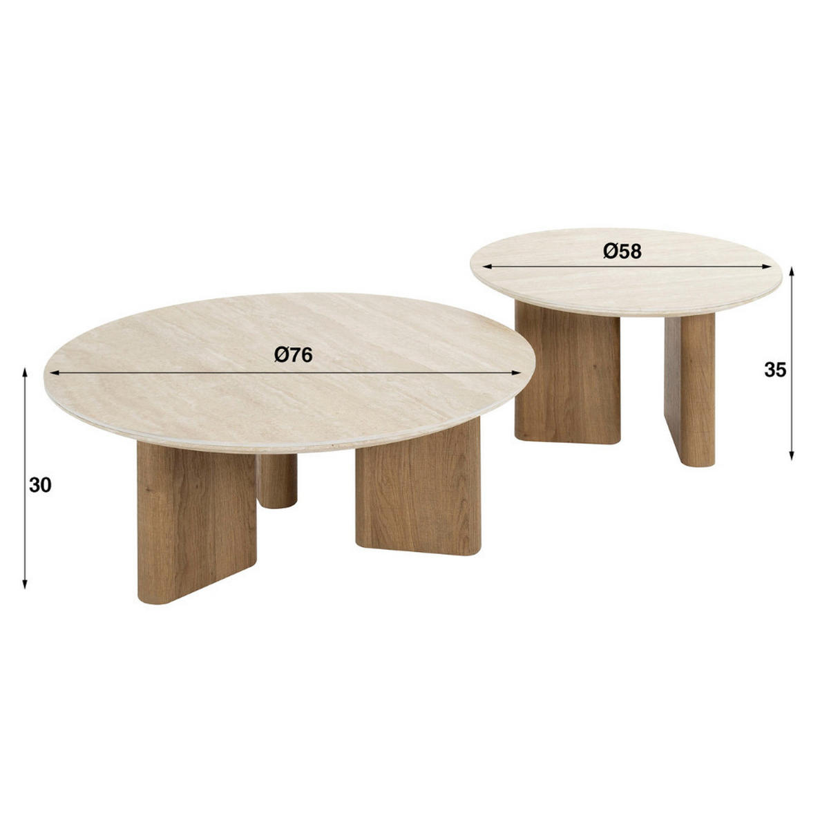 COUCHTISCH-SET ROMANO SCULTURA 2-teilige runde Satztische mit skulpturalen Panel-Beinen - Beige/Braun, Keramik (76/76/30cm) - alesvelt