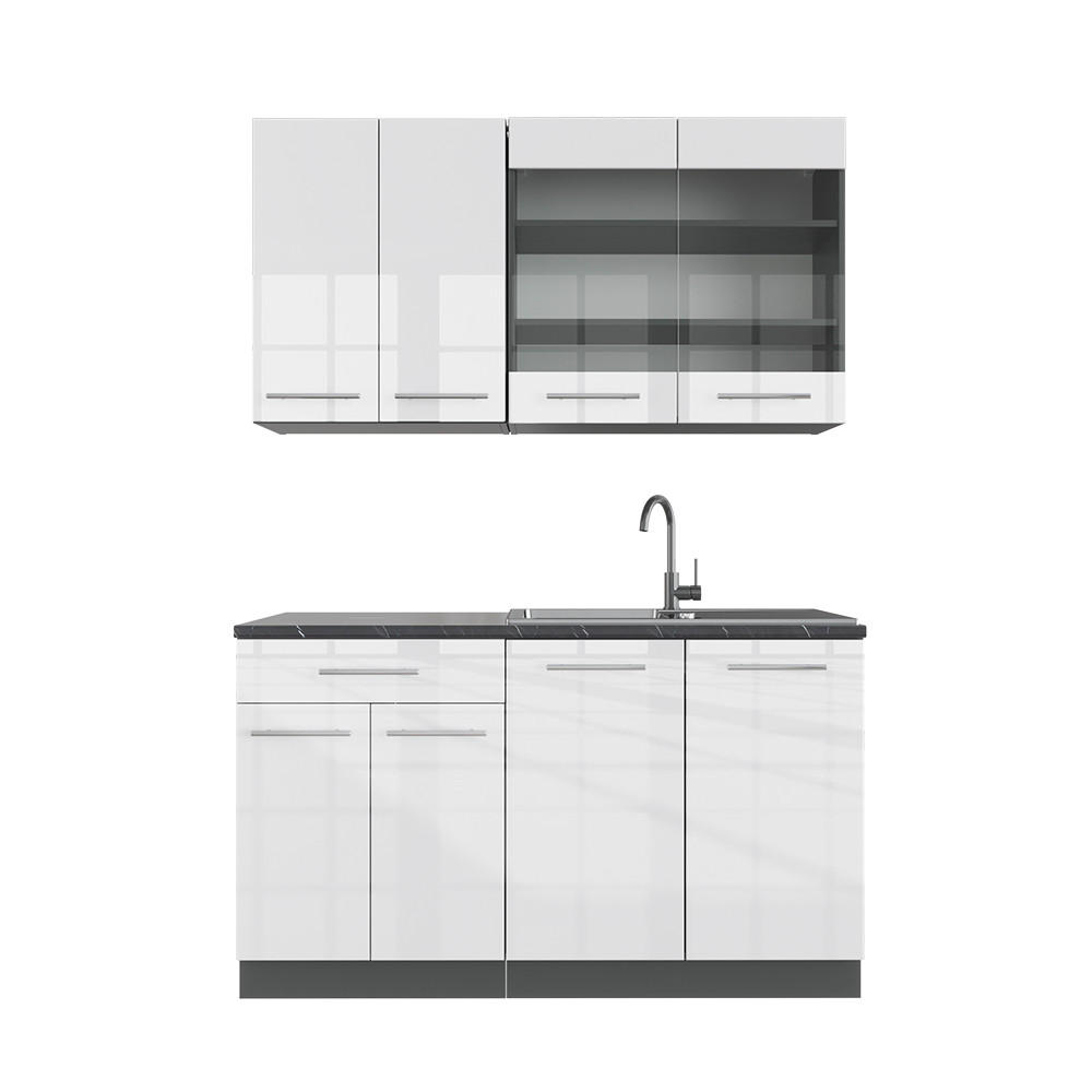 Vicco Singleküche Weiß Hochglanz, Anthrazit 140x81.6x60 cm
