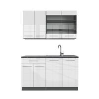 SINGLEKÜCHE Fame-Line Weiß Hochglanz/Anthrazit 140 cm, AP Anthrazit - Weiß Hochglanz/Anthrazit, Holzwerkstoff (140/81.6/60cm) - Vicco