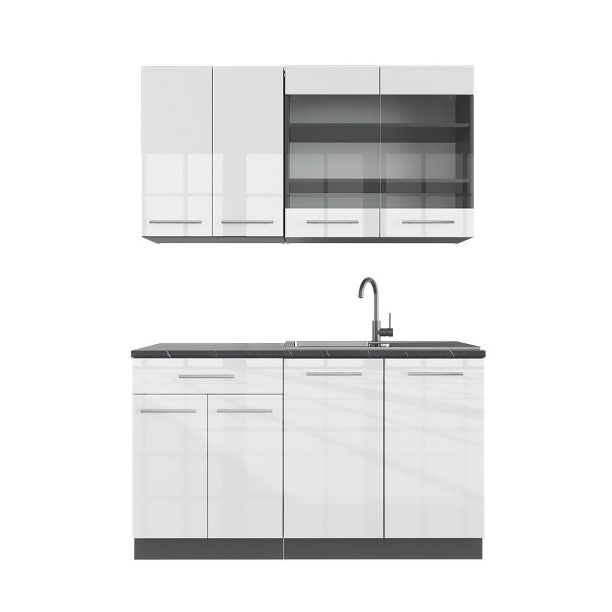 SINGLEKÜCHE Fame-Line Weiß Hochglanz/Anthrazit 140 cm, AP Anthrazit - Weiß Hochglanz/Anthrazit, Holzwerkstoff (140/81.6/60cm) - Vicco