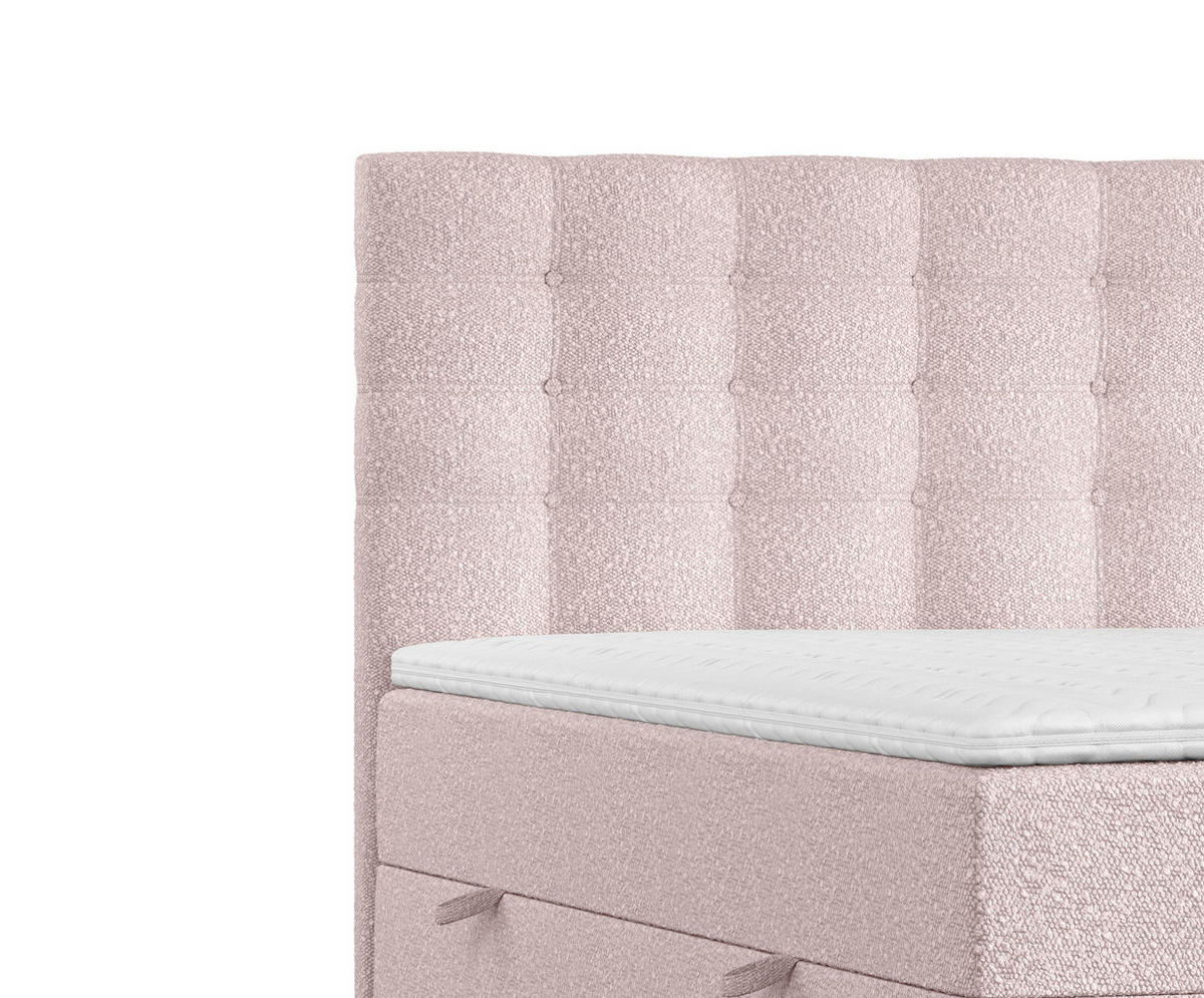 BOXBETT Sansa Hellrosa 200/200 cm mit Taschenmatratze und Topper - Hellrosa/Schwarz, Holz/Holzwerkstoff (200/200cm) - Maison de Reve