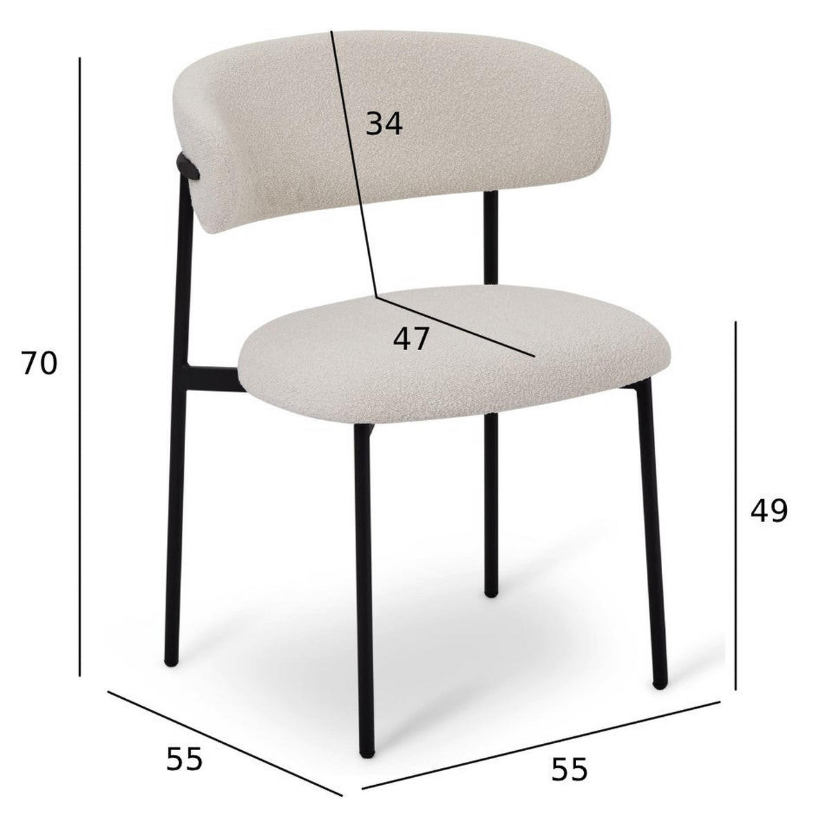 STUHL-SET 4 Stück in Teddystoff Cremeweiß - Schwarz/Weiß, Textil/Metall (55/70/55cm) - Furnhouse