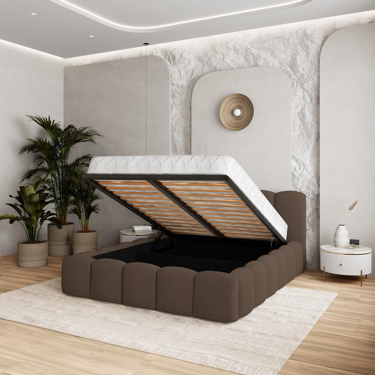 POLSTERBETT FALINA 180x200 cm mit Bettkästen - Braun - Braun, Holz (180/200cm) - MASSENO