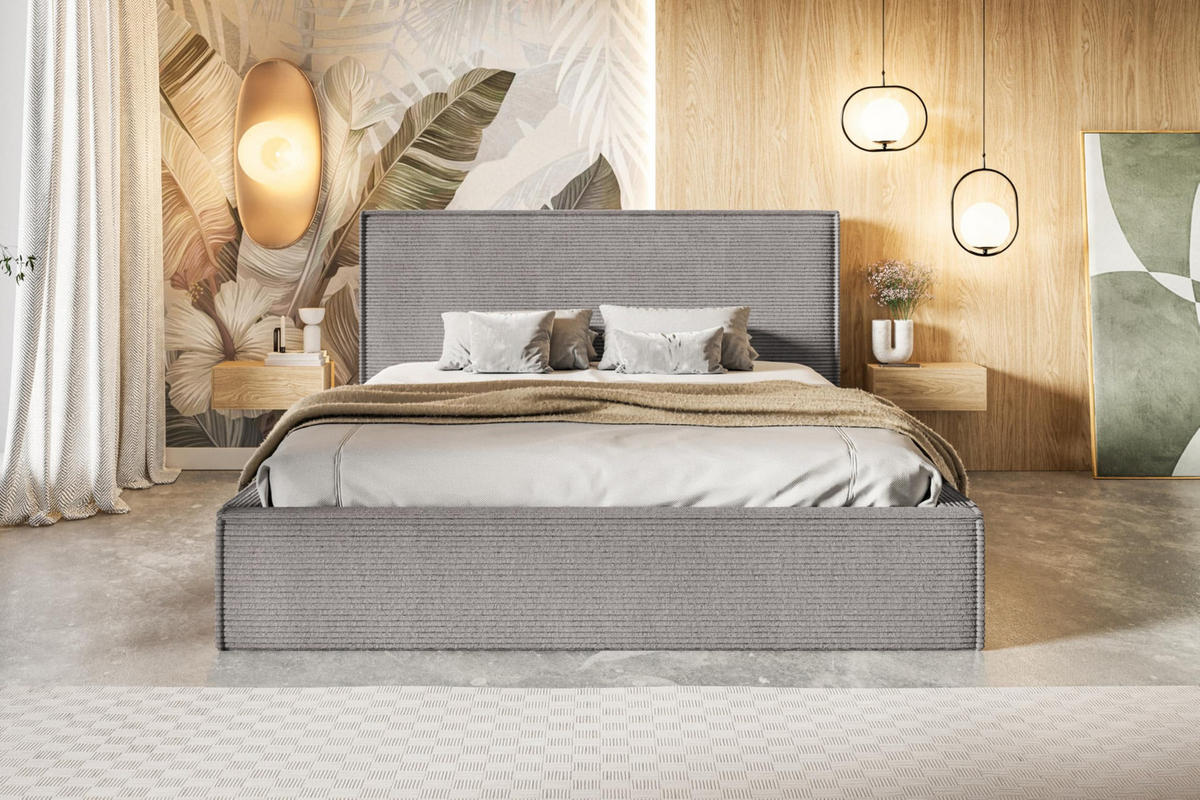 BETT 120x200 - Polsterbett mit Bettkasten und Holzrahmen - Modern Betten - Hochwertiger Poso-Stoff - Kollektion Milano - Grau - Dunkelgrau, Holz/Textil (120/200cm) - Alpi-Möbel