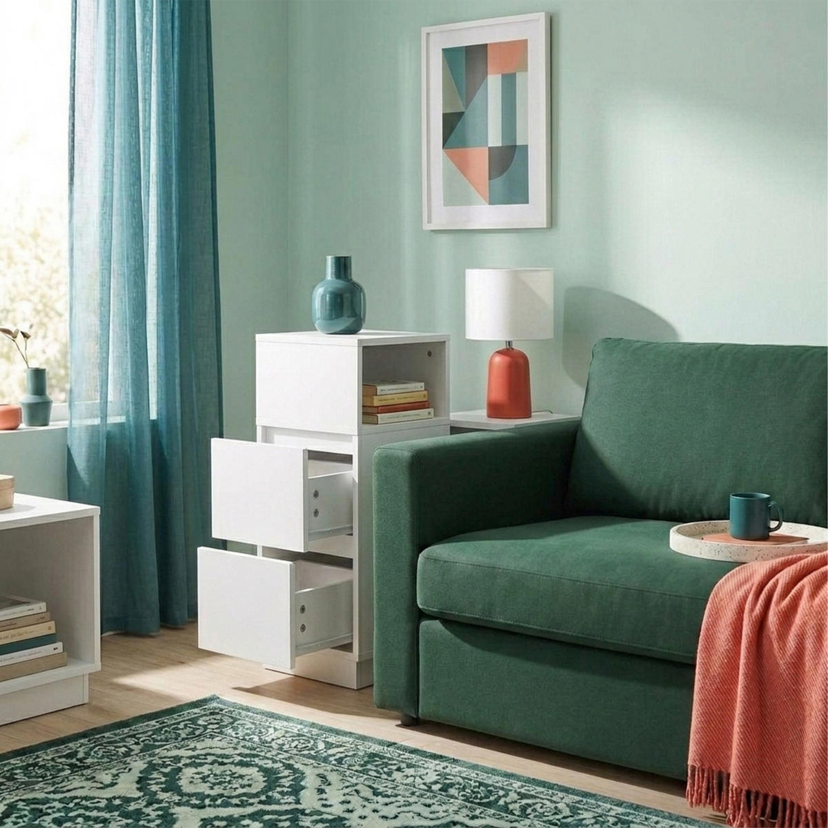 STOLÍK Biela MDF 2 zásuvky - biela, kompozitné drevo (24/64/30cm) - Relaxdays