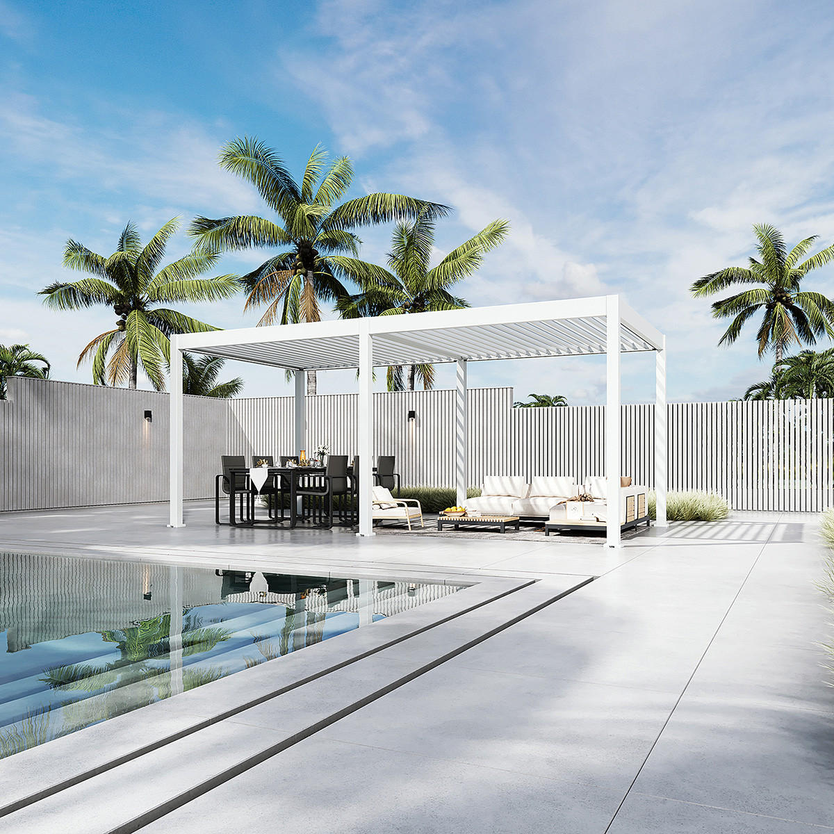 PERGOLA Deluxe Elektrisch Pavillon Terrassenüberdachung Aluminium LED 3 x 6 m - Weiß, Metall (300/255/600cm) - WEIDE