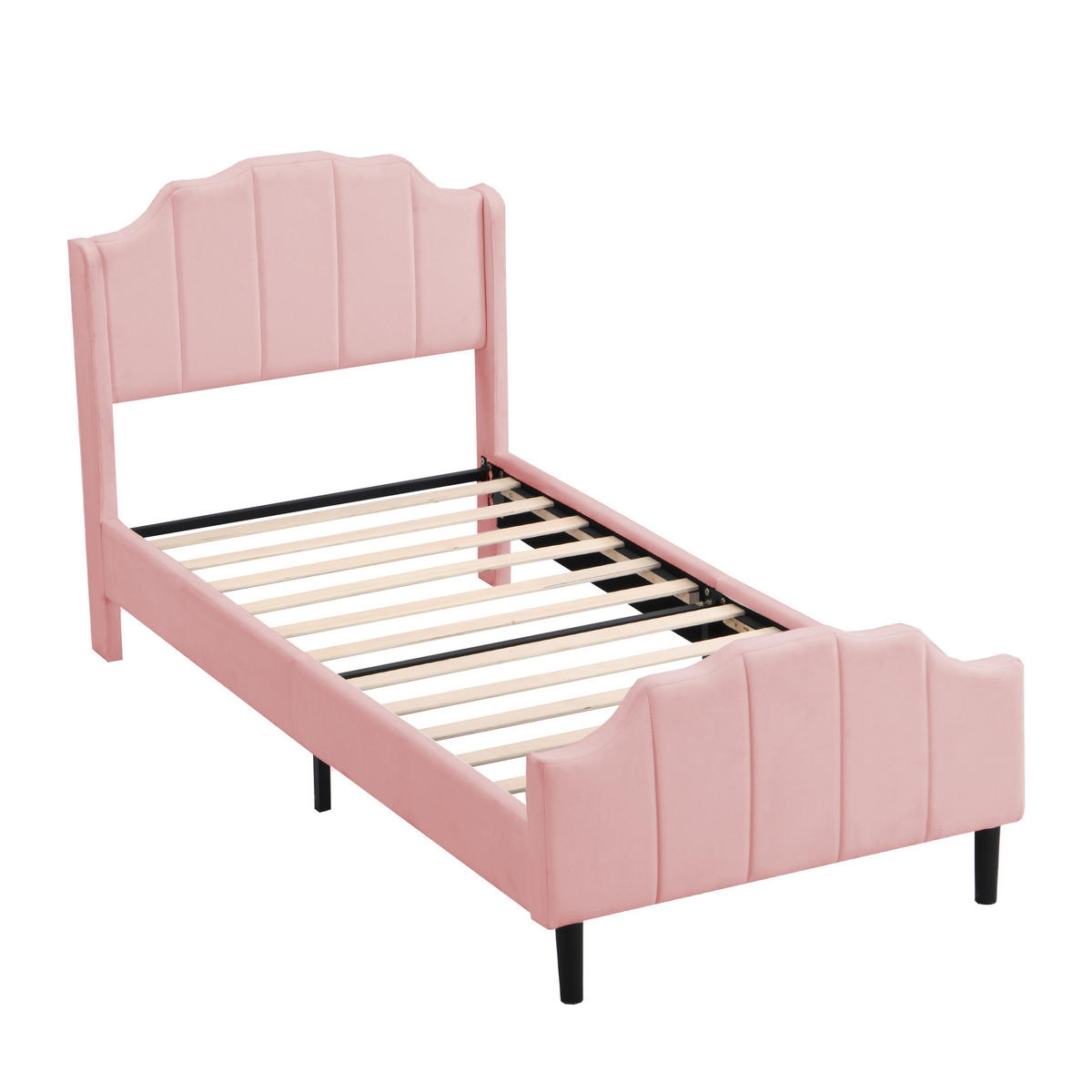 KINDERBETT 90x200 Samt rosa - Rosa, Textil (90/200cm) - LEBENLANG