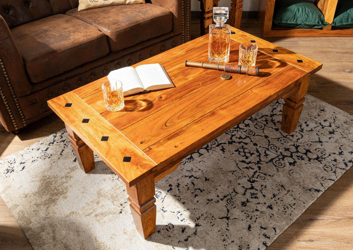 COUCHTISCH Akazie 110x60x40 honig lackiert OXFORD #0428 - Braun, Holz (110/60/40cm) - Massivmoebel24
