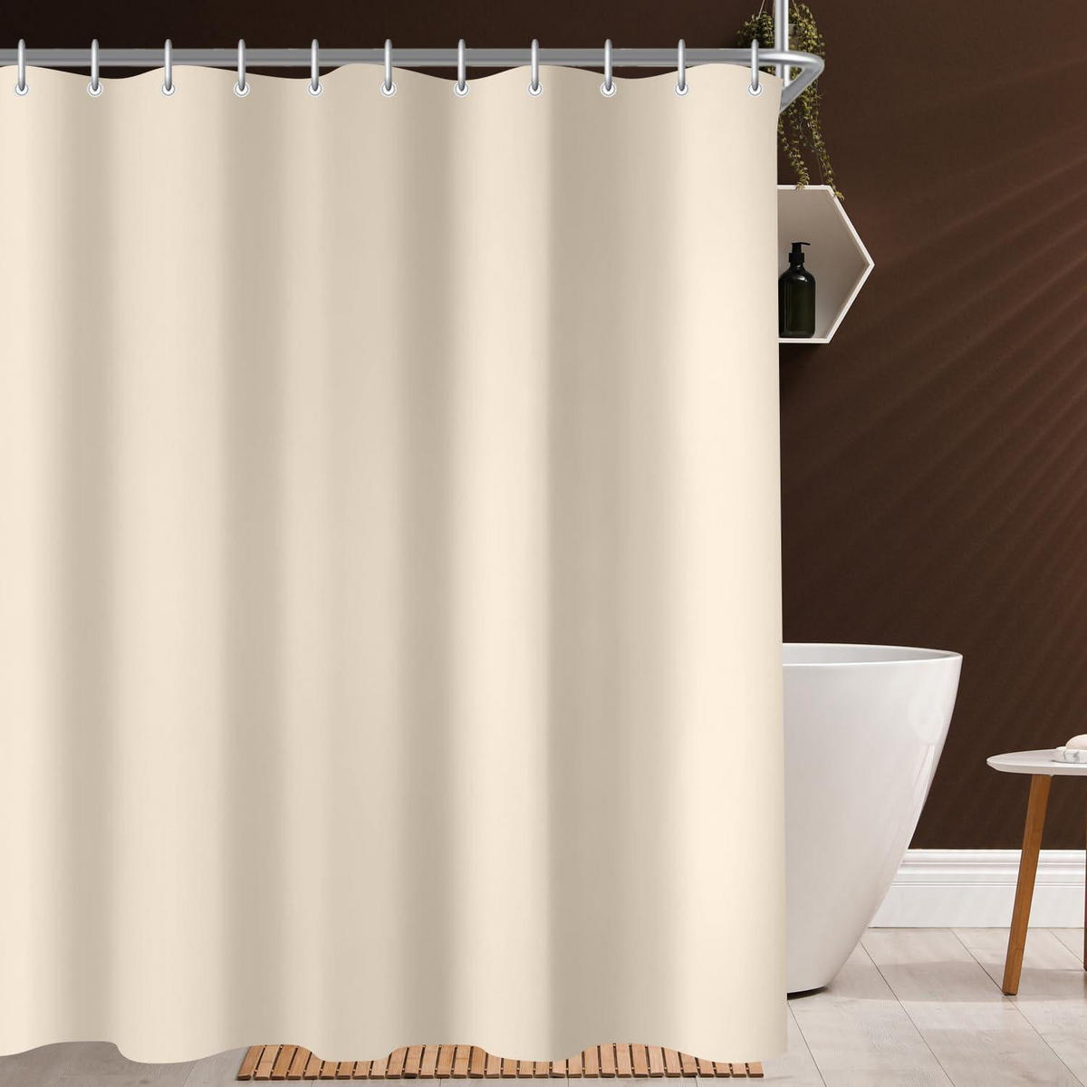 DUSCHVORHANG Beige 150 x 180 cm mit beschwertem Saum - Beige, Textil (150/180cm)