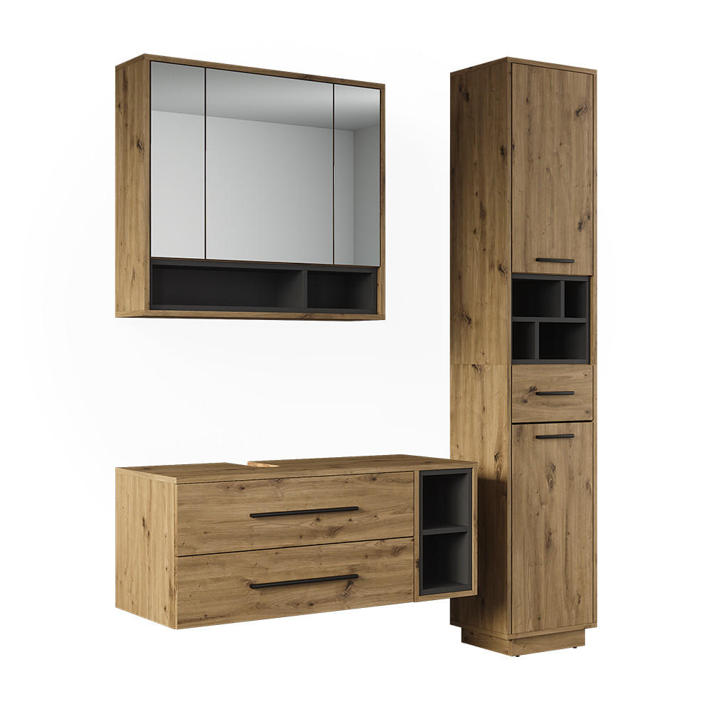 SET MOBILIER BAIE Beatrice, Stejar artizanal/antracit, 3 piese