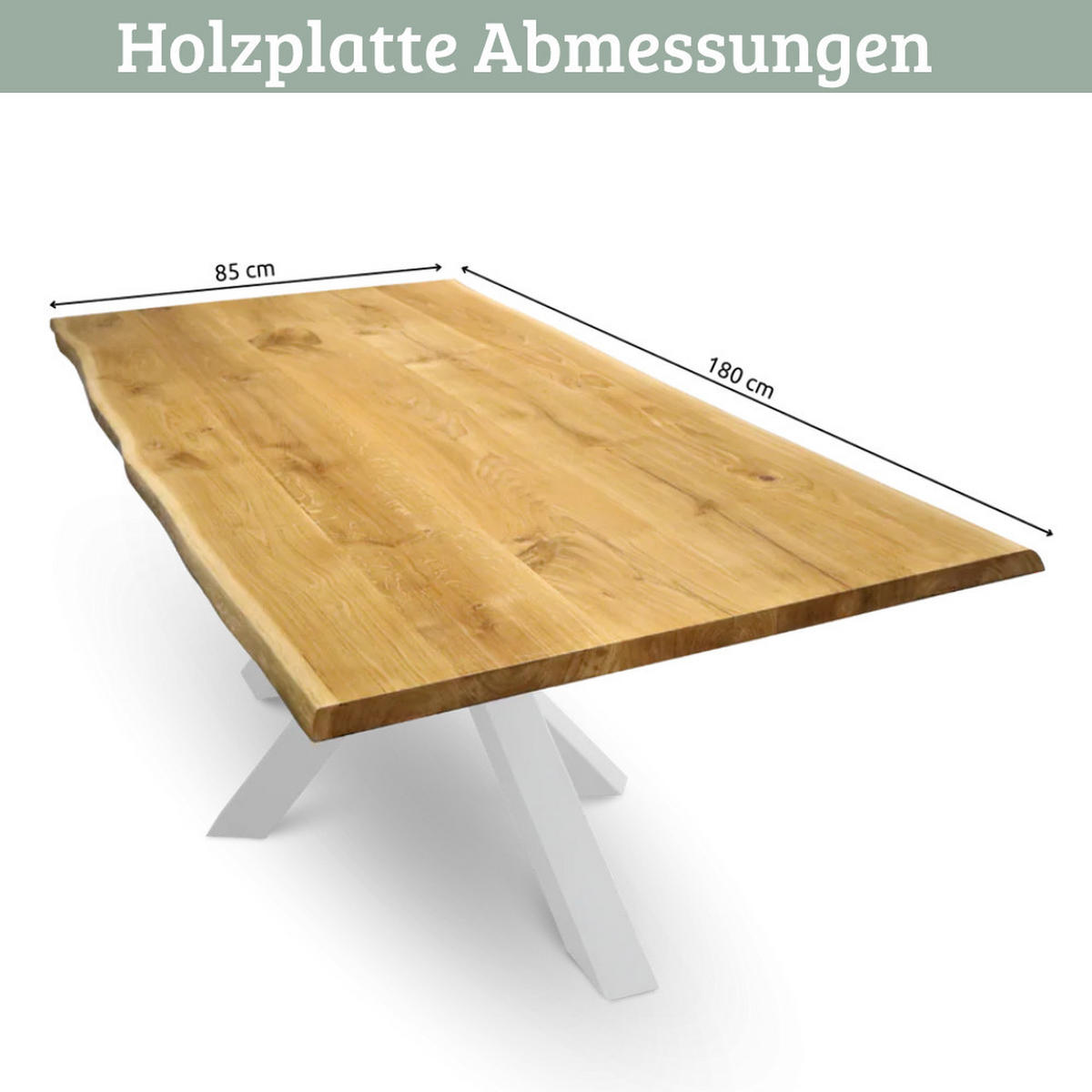 MASSIVHOLZPLATTE Eiche mit Baumkante ERIK 180x85 cm Tischplatte rechteckig - Braun, Holz (180/85/4cm) - DELUKE