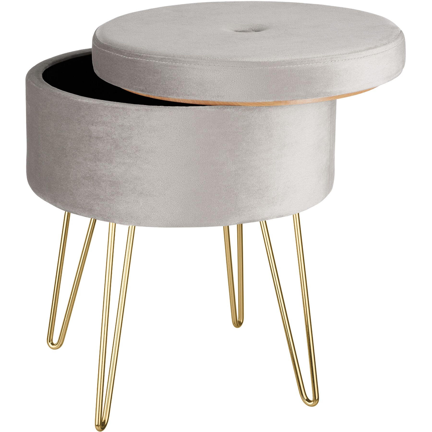 SITZHOCKER mit Stauraum Ava,37,5 x 44,5 cm,hellgrau - Hellgrau, Holz (37.5/44.5/37.5cm) - tectake