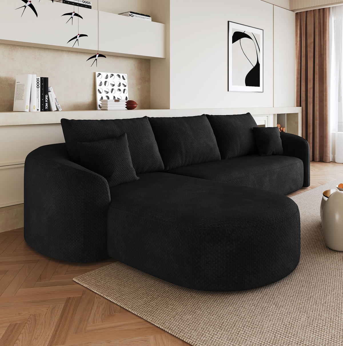 ECKSOFA 266/168/85 cm in Schwarz aus Stoff, modular und ohne Montage - Schwarz, Textil (168/266cm) - Flora Grace