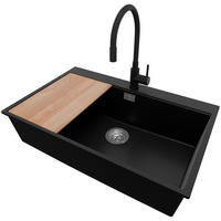 GRANITSPÜLE Oslo, 2-er set Schwarz 78/50 cm 1 Becken + Küchenarmatur 40/38 cm + Ablauf-Set + Schneidebrett ab 80er Unterschrank - Chromfarben/Beige, Kunststoff (78/20/50cm) - Primagran