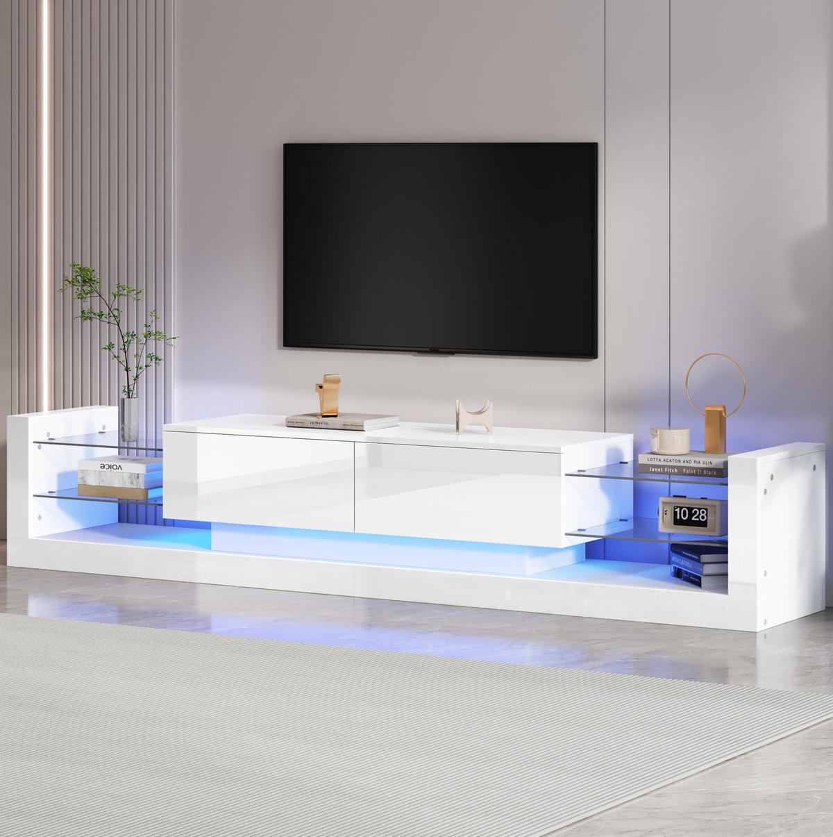 TV-SCHRANK mit LED-Beleuchtung 181 cm Hochglanz Weiß 2 Klappen - Weiß, Holzwerkstoff (38/38/181cm) - Beauniv