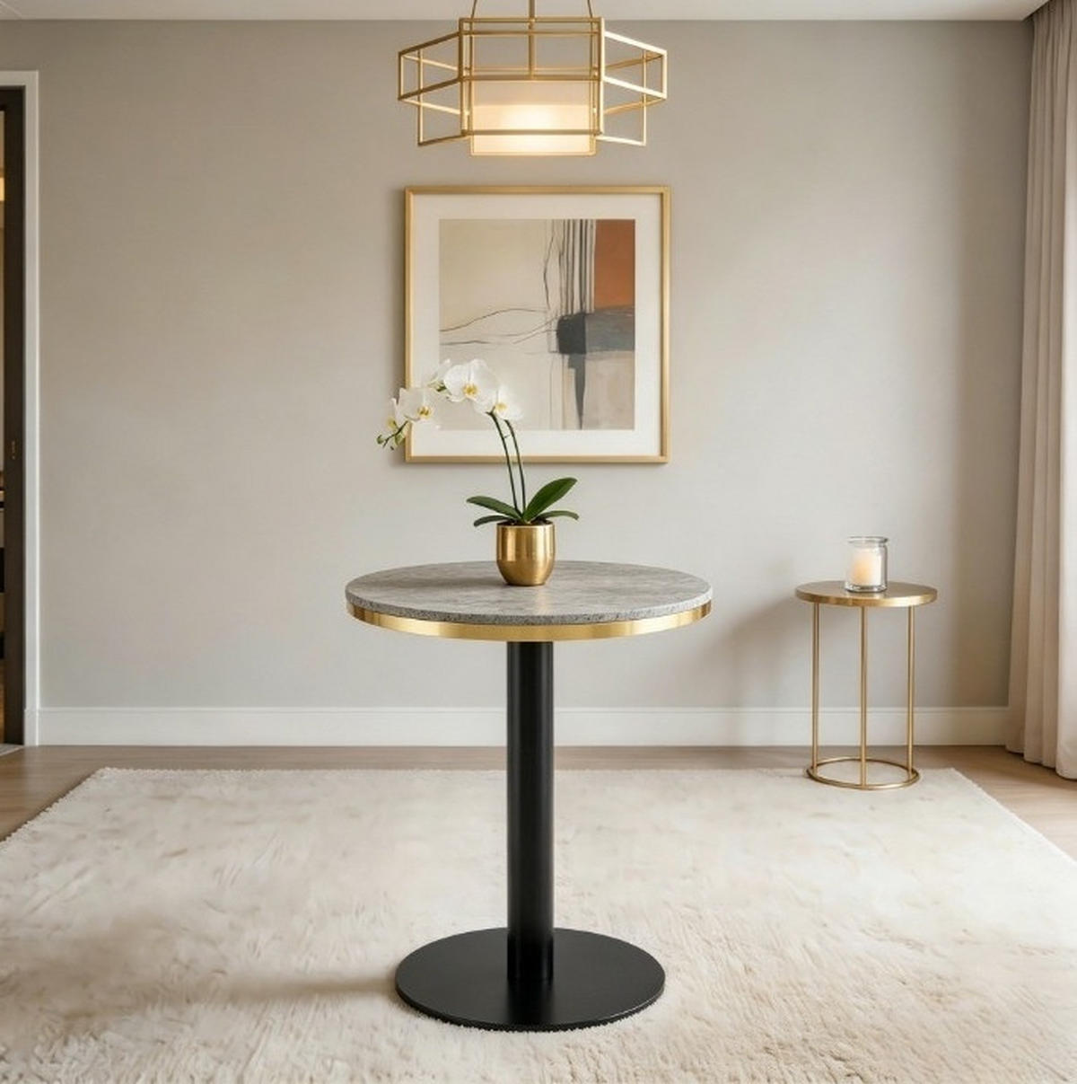BEISTELLTISCH rund 60 cm Grau in Marmor-Optik mit Metallgestell - Grau, Holzwerkstoff (60/60/74cm) - MIVRAY