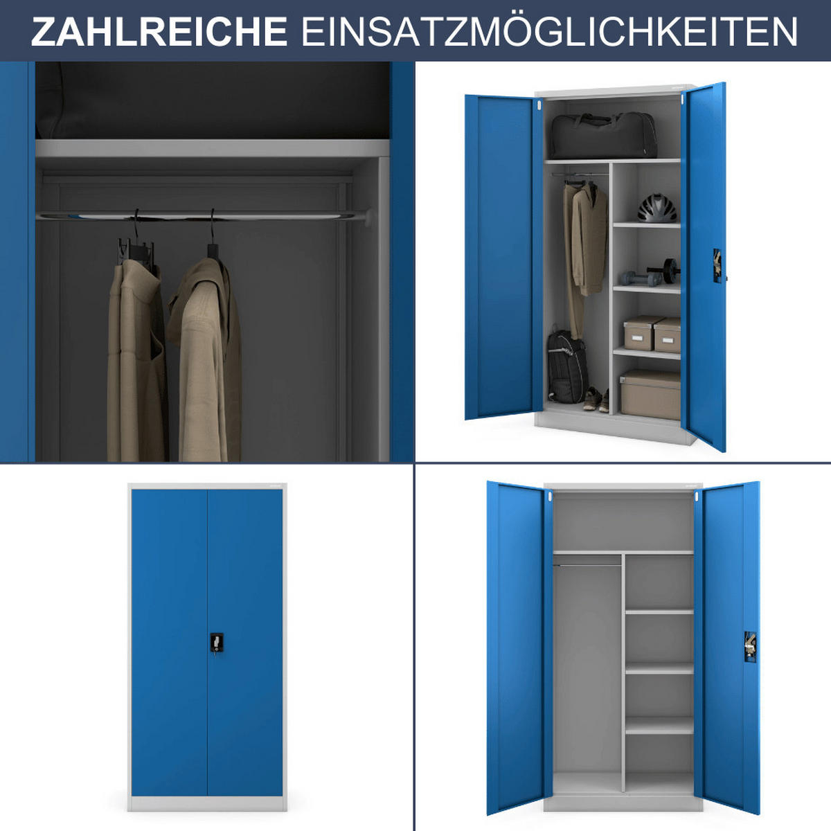MEHRZWECKSCHRANK Metall abschließbar REKL 185x90x45cm Grau-Blau - Grau, Metall (90/185/45cm) - DELUKE