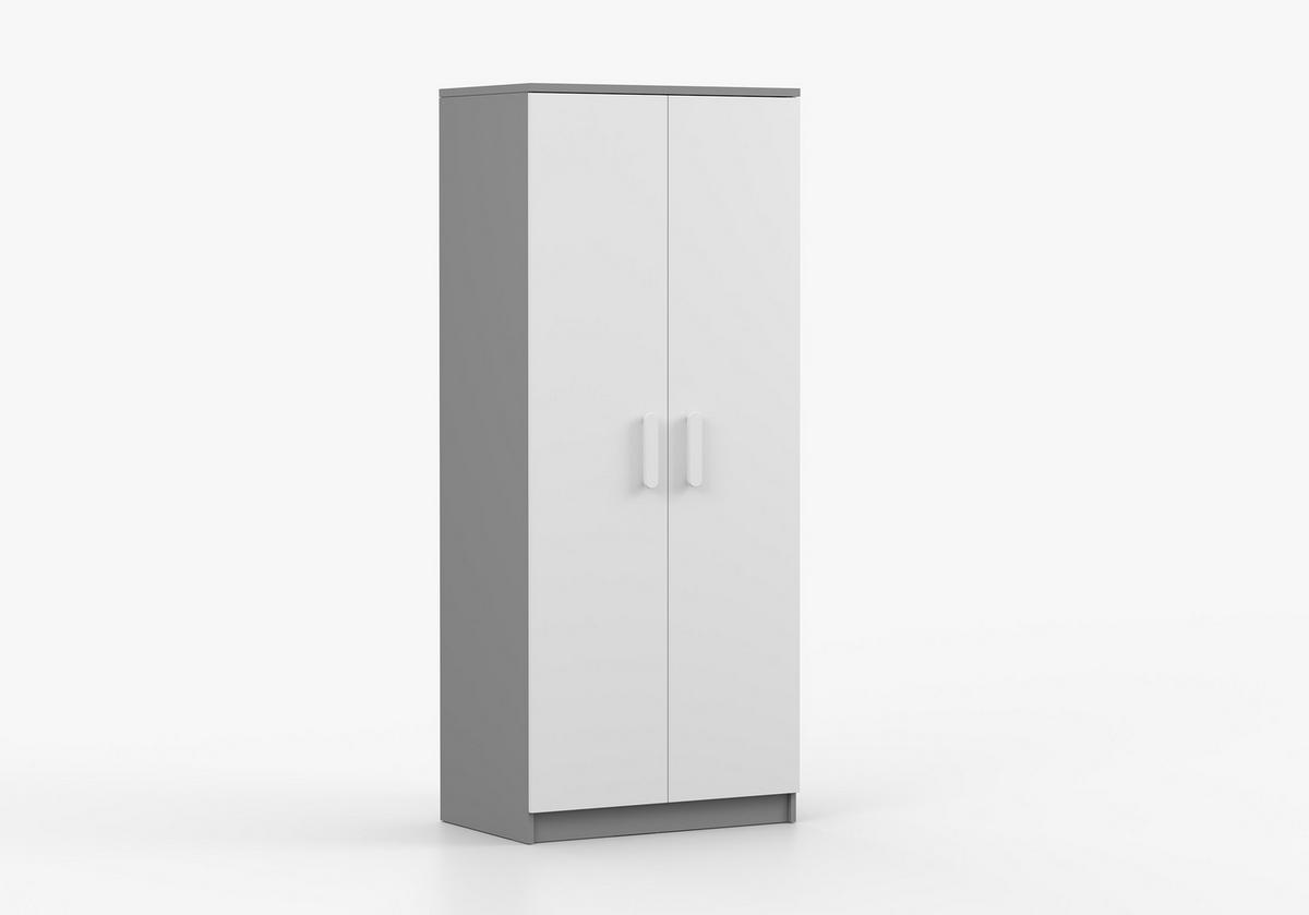 JUGENDZIMMER Elora in Grau und Weiß – 4-teiliges Set mit Schreibtisch, Kommode, Wandregal und Schrank – Grifffarbe Weiß - Grau, Holzwerkstoff (80/200/120cm)