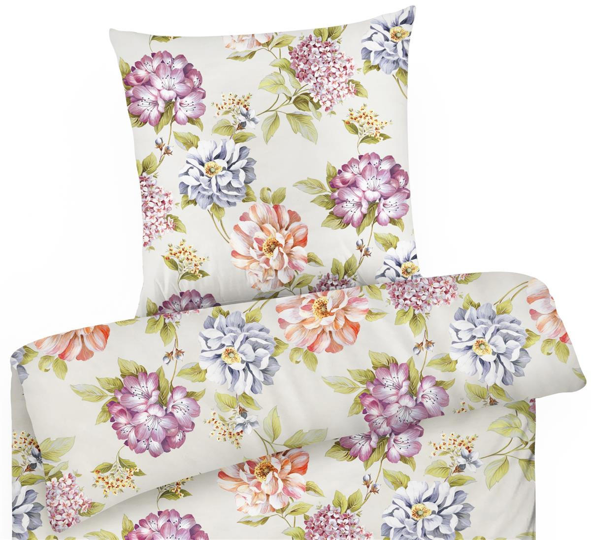 MAKO-SATIN-BETTWÄSCHE 135x200 Bettbezug geblümte Baumwolle bunte Blumen - Made in Germany - Beige, Textil (135/200cm) - Carpe Sonno