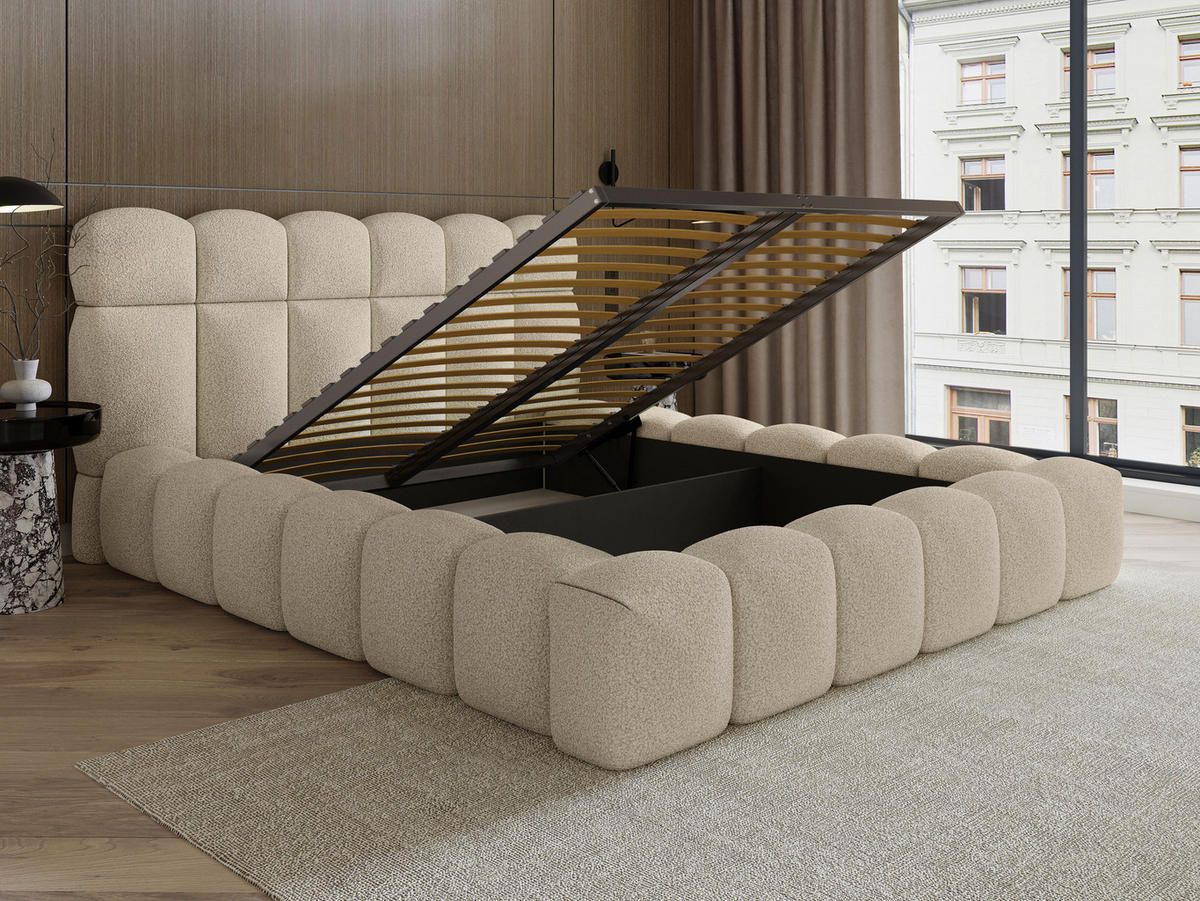 POLSTERBETT Mira XL Beige 140/200 cm Boucle mit Bettkasten - Beige, Textil/Metall (140/200cm) - wonello