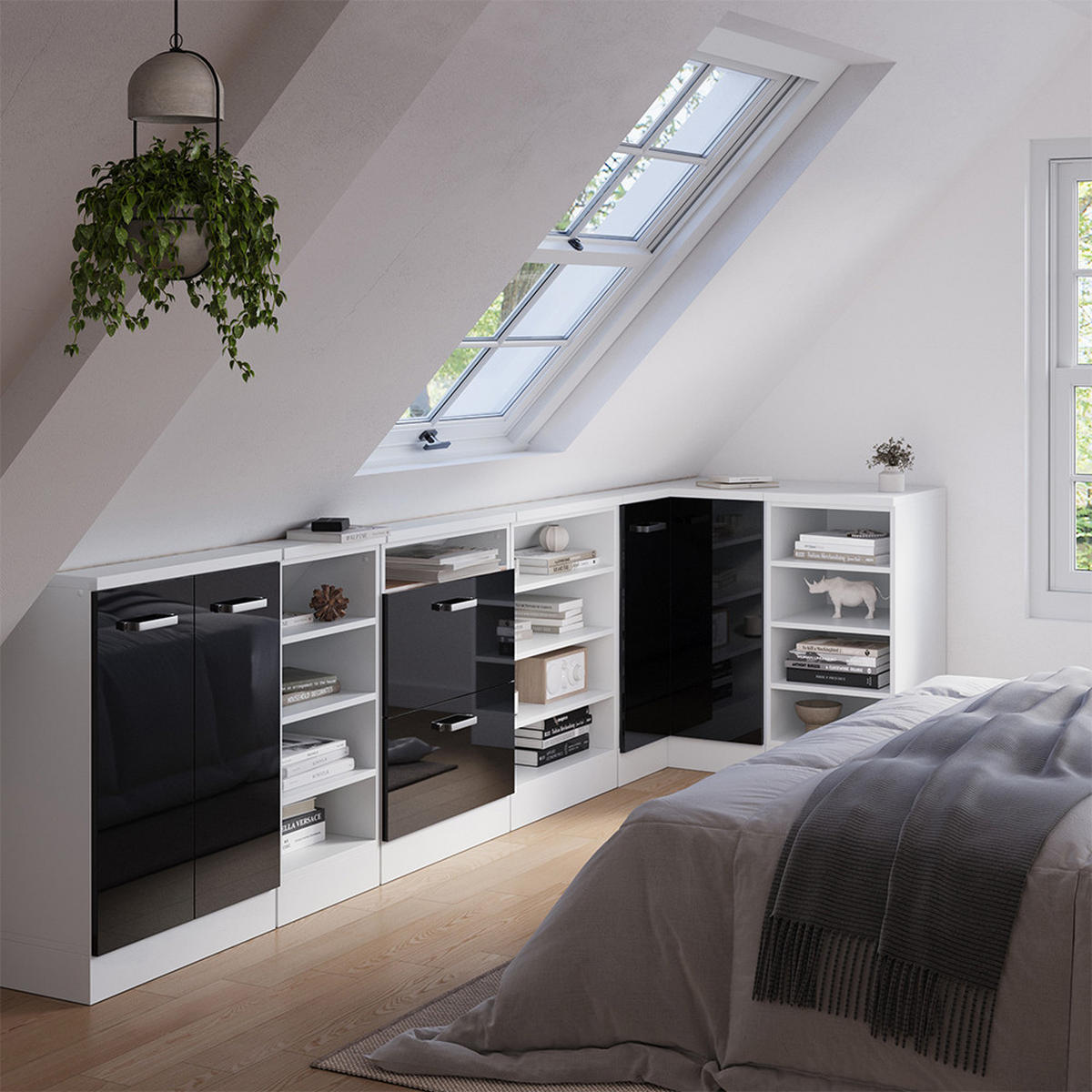 DACHSCHRÄGENSCHRANK ECKSCHRANK Rion Schwarz Hochglanz/Weiß 75.6 x 81.6 cm mit 1 Tür - Schwarz Hochglanz/Weiß, Holzwerkstoff (75.6/81.6/75.6cm) - Vicco