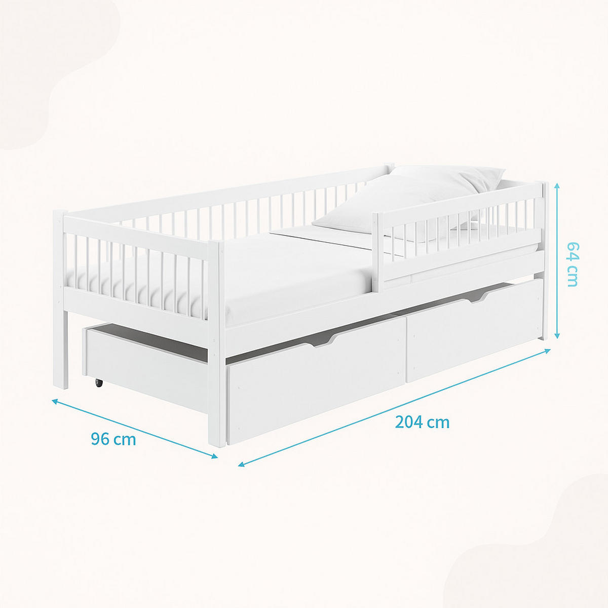 KINDERBETT mit 2 Schubladen 90x200 cm in weiß - Weiß, Holz (90/200cm) - Kids Collective
